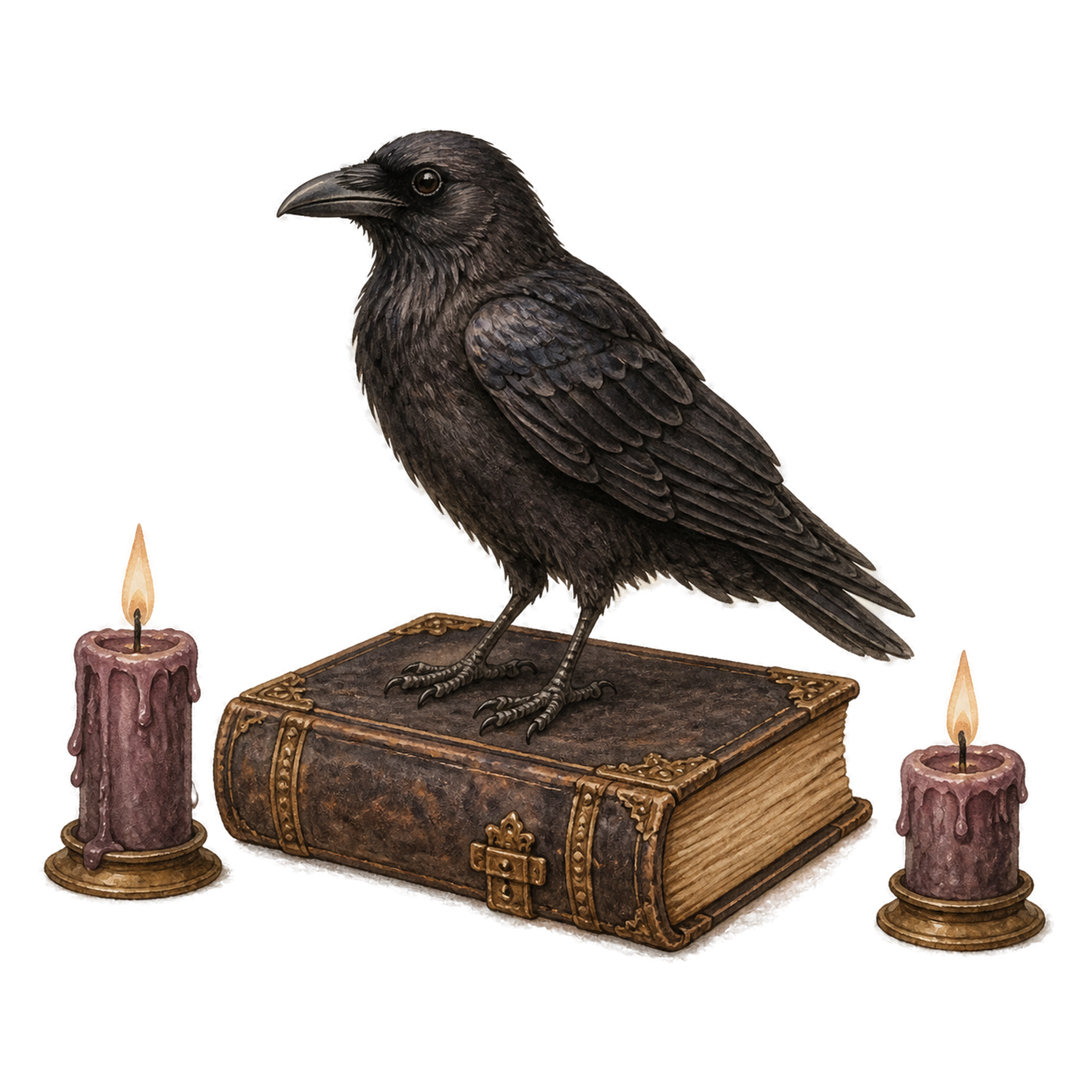 カラスと魔法書・紫のろうそくのハロウィンイラスト素材（無料）94806に写真・文字を入れる