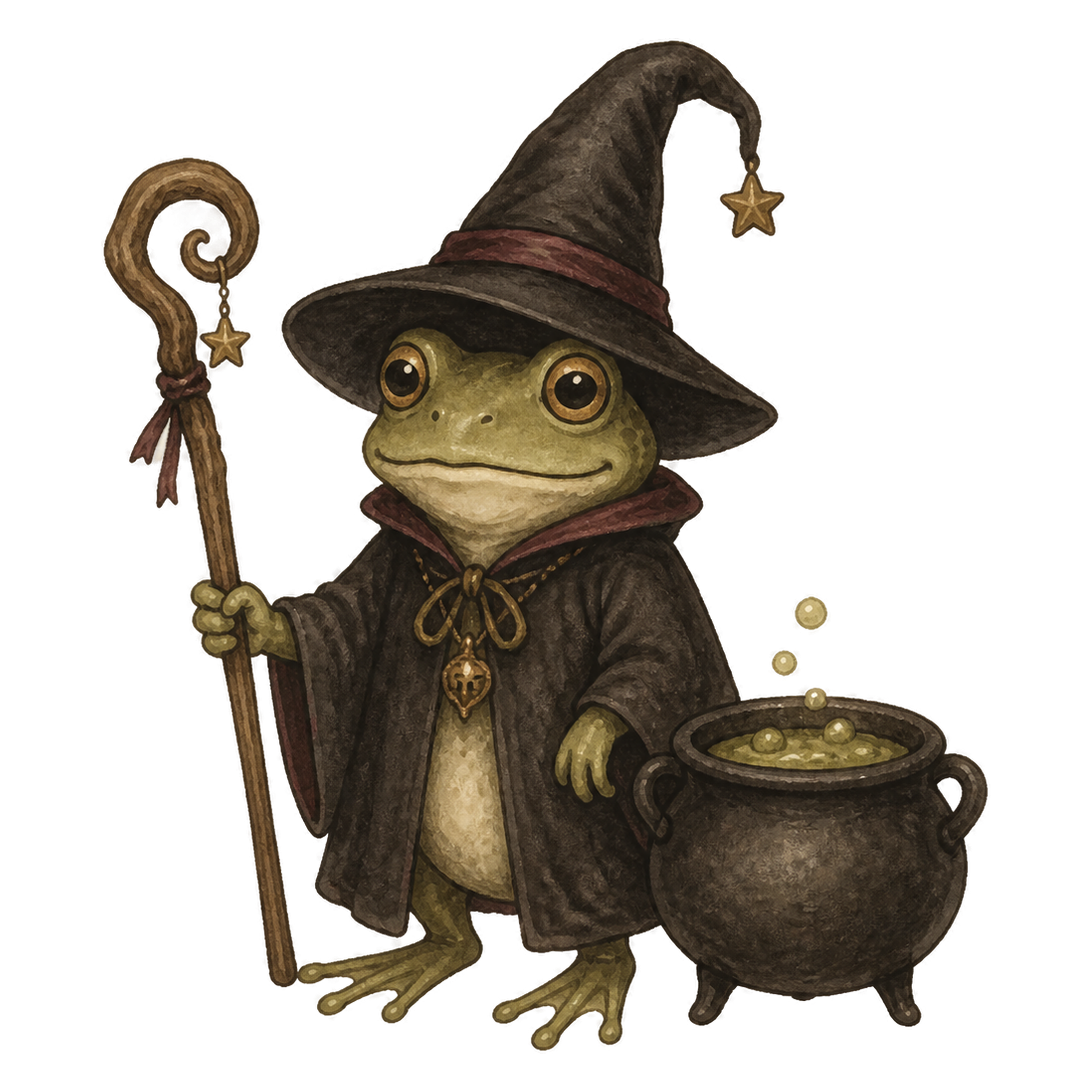 大釜とかわいいカエルの魔法使いのハロウィンイラスト素材（無料）94807に写真・文字を入れる