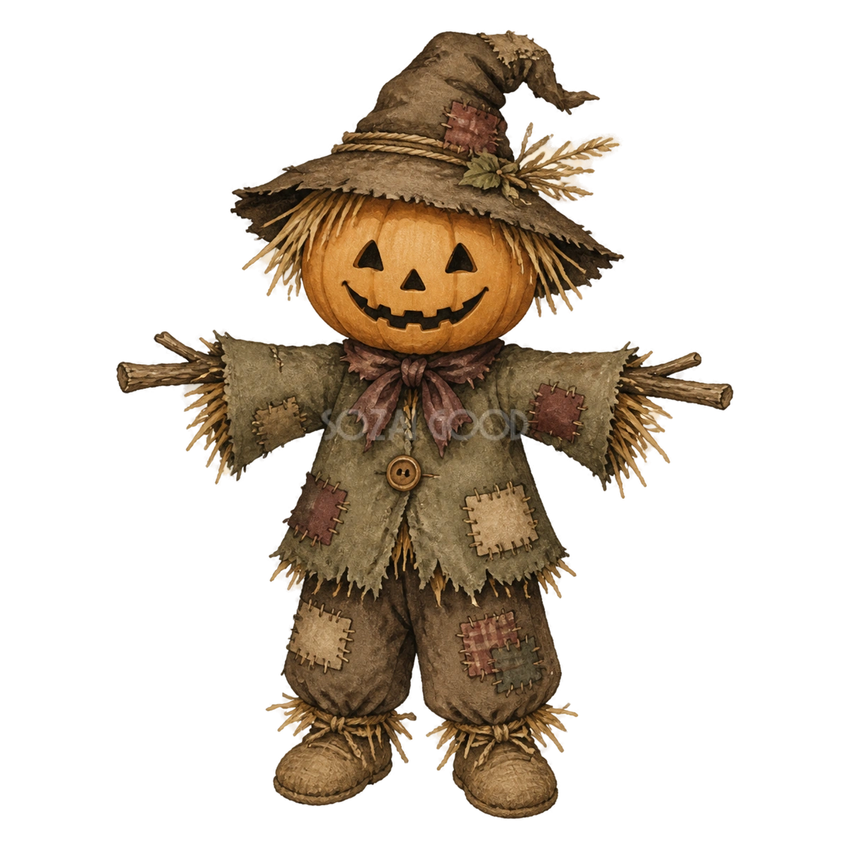 かぼちゃ頭のかわいい案山子のハロウィン水彩イラスト素材（無料）94808