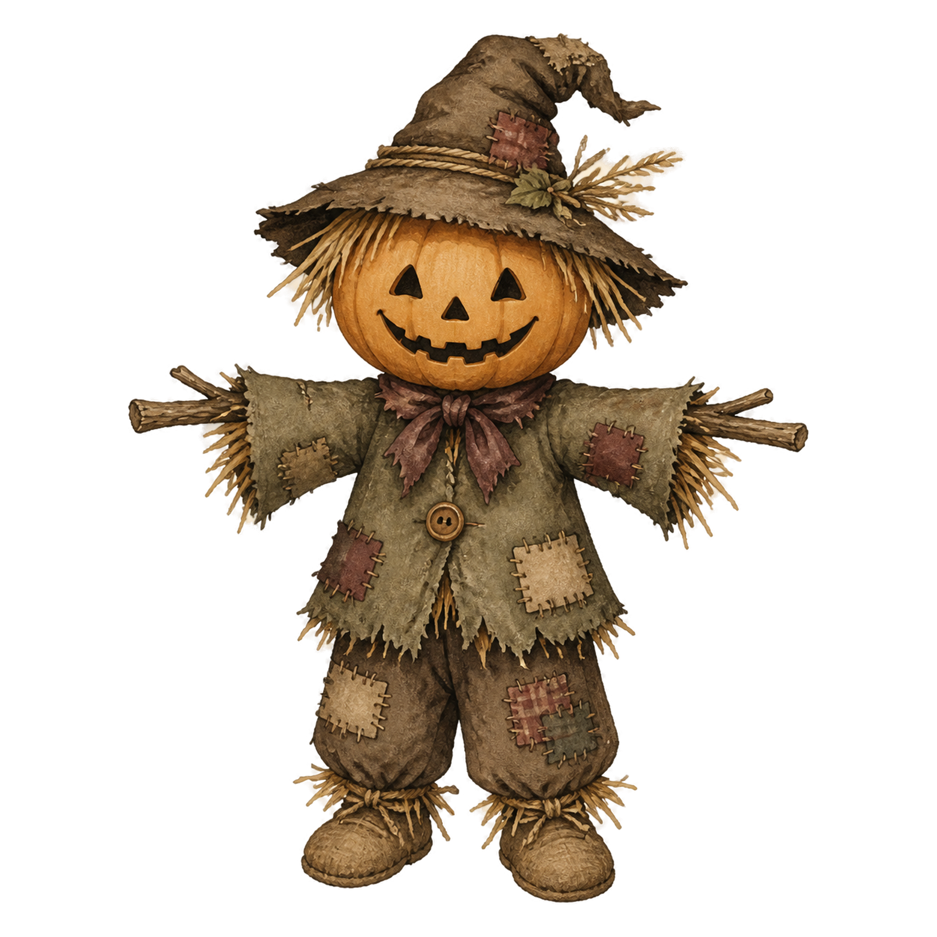 かぼちゃ頭のかわいい案山子のハロウィン水彩イラスト素材（無料）94808に写真・文字を入れる