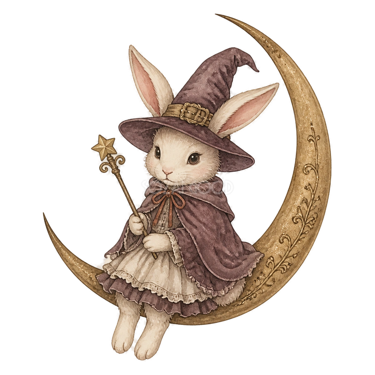 三日月に座るかわいいウサギ魔女のハロウィンイラスト素材(無料)94810