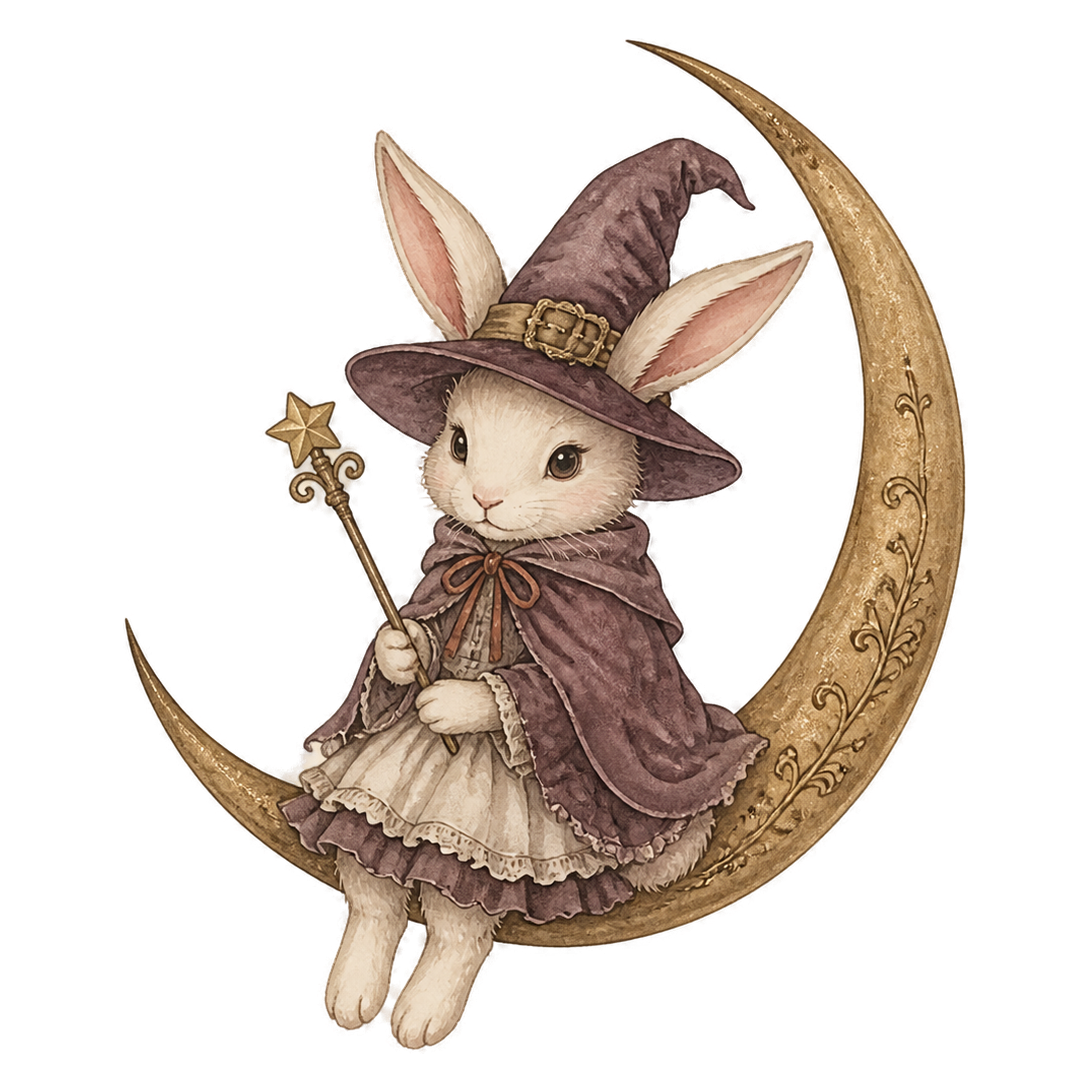 三日月に座るかわいいウサギ魔女のハロウィンイラスト素材（無料）94810に写真・文字を入れる