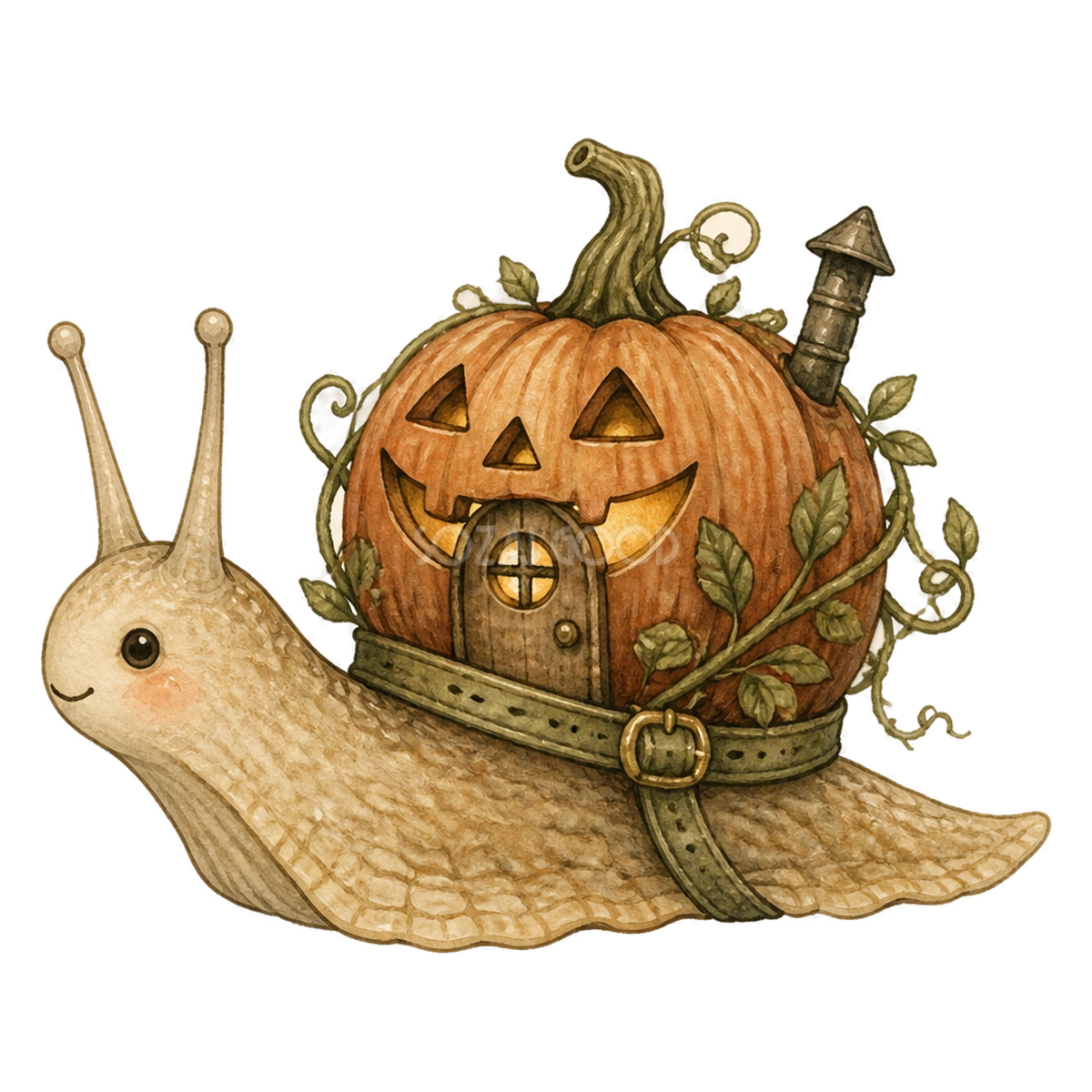 かぼちゃの家を背負うかわいいカタツムリのハロウィンイラスト素材(無料)94812