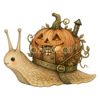 かぼちゃの家を背負うかわいいカタツムリのハロウィンイラスト素材（無料）94812