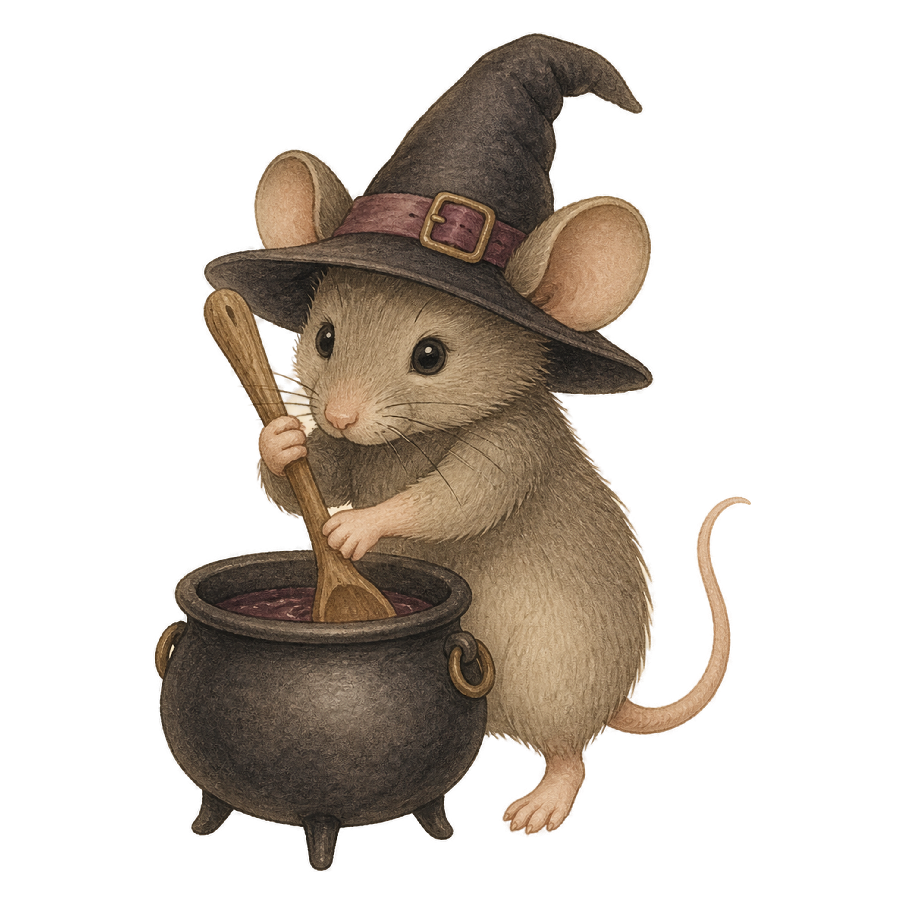 大釜をかき混ぜるかわいい魔女姿のネズミのハロウィンイラスト素材（無料）94813に写真・文字を入れる