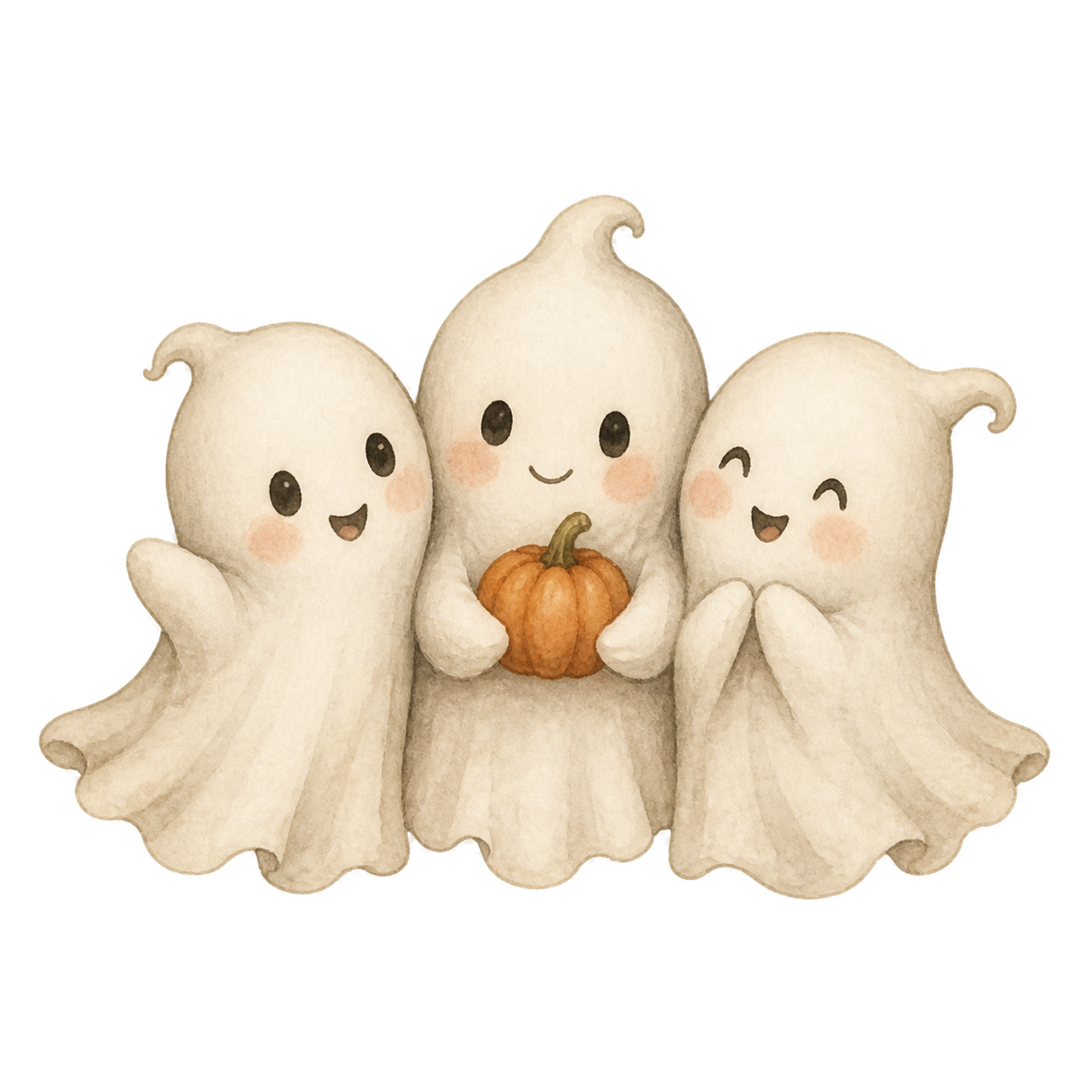 かぼちゃを囲む3体のかわいいおばけのハロウィンイラスト素材（無料）94815に写真・文字を入れる