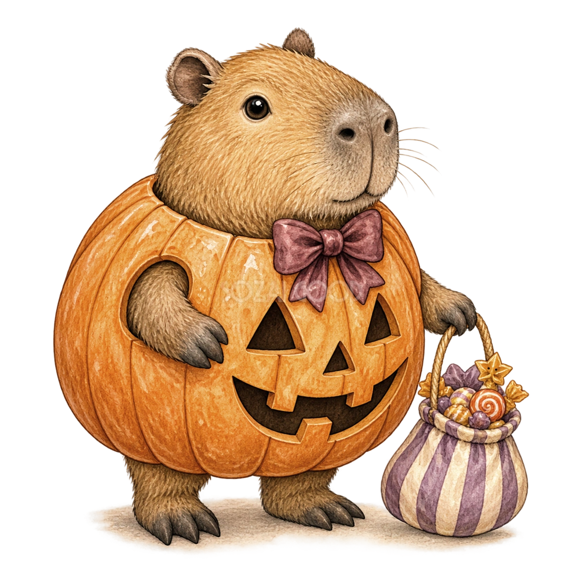 かぼちゃの仮装をしたカピバラのかわいいハロウィンイラスト94817