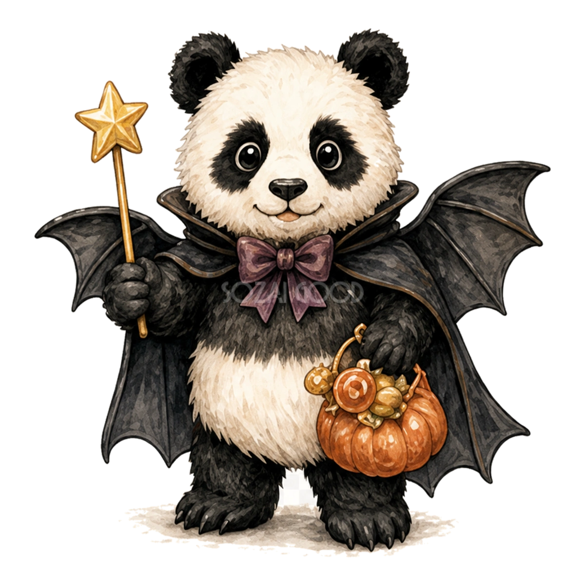 コウモリのマントを着たパンダのハロウィンイラスト94819
