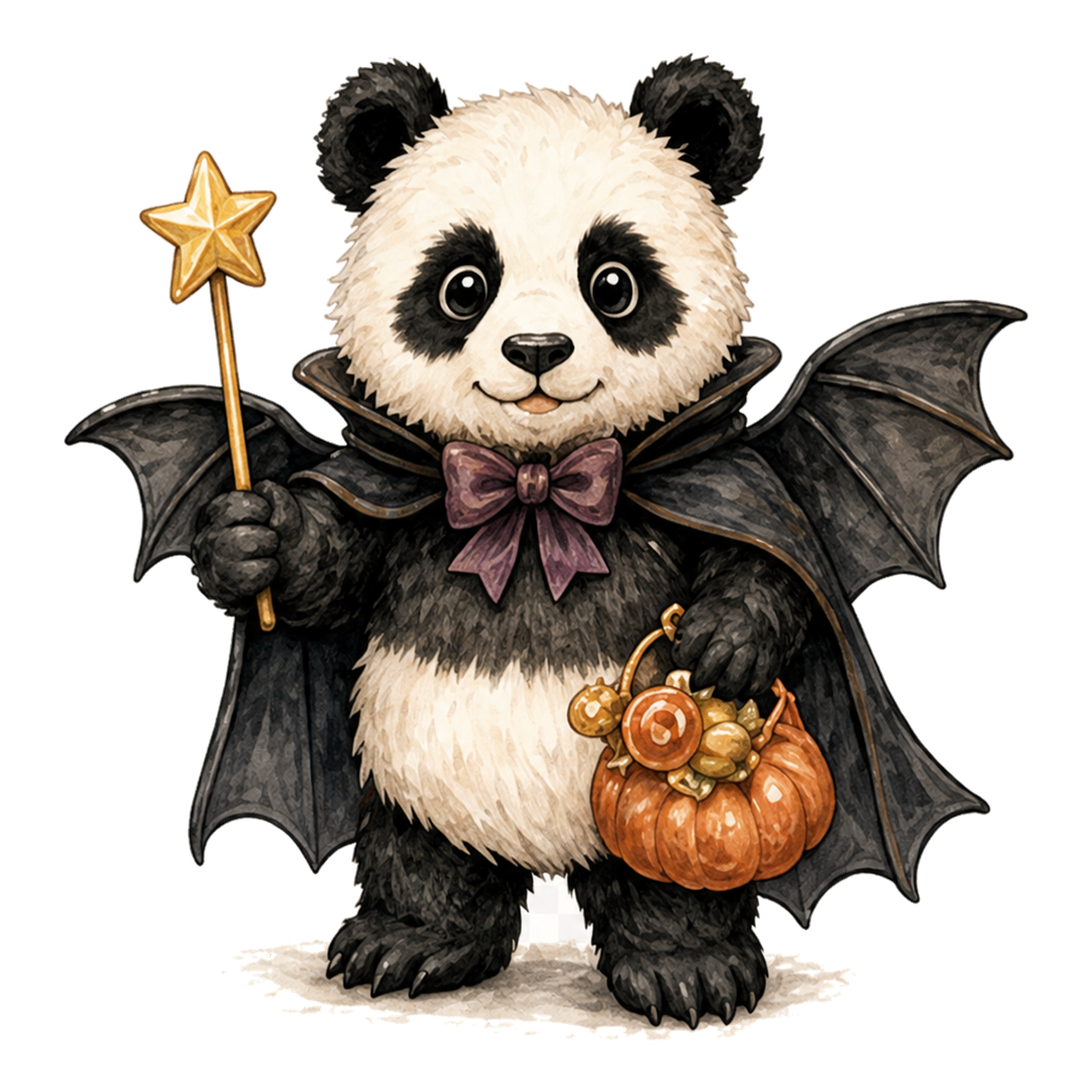 コウモリのマントを着たパンダのハロウィンイラスト94819に写真・文字を入れる