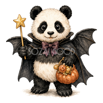 コウモリのマントを着たパンダのハロウィンイラスト94819