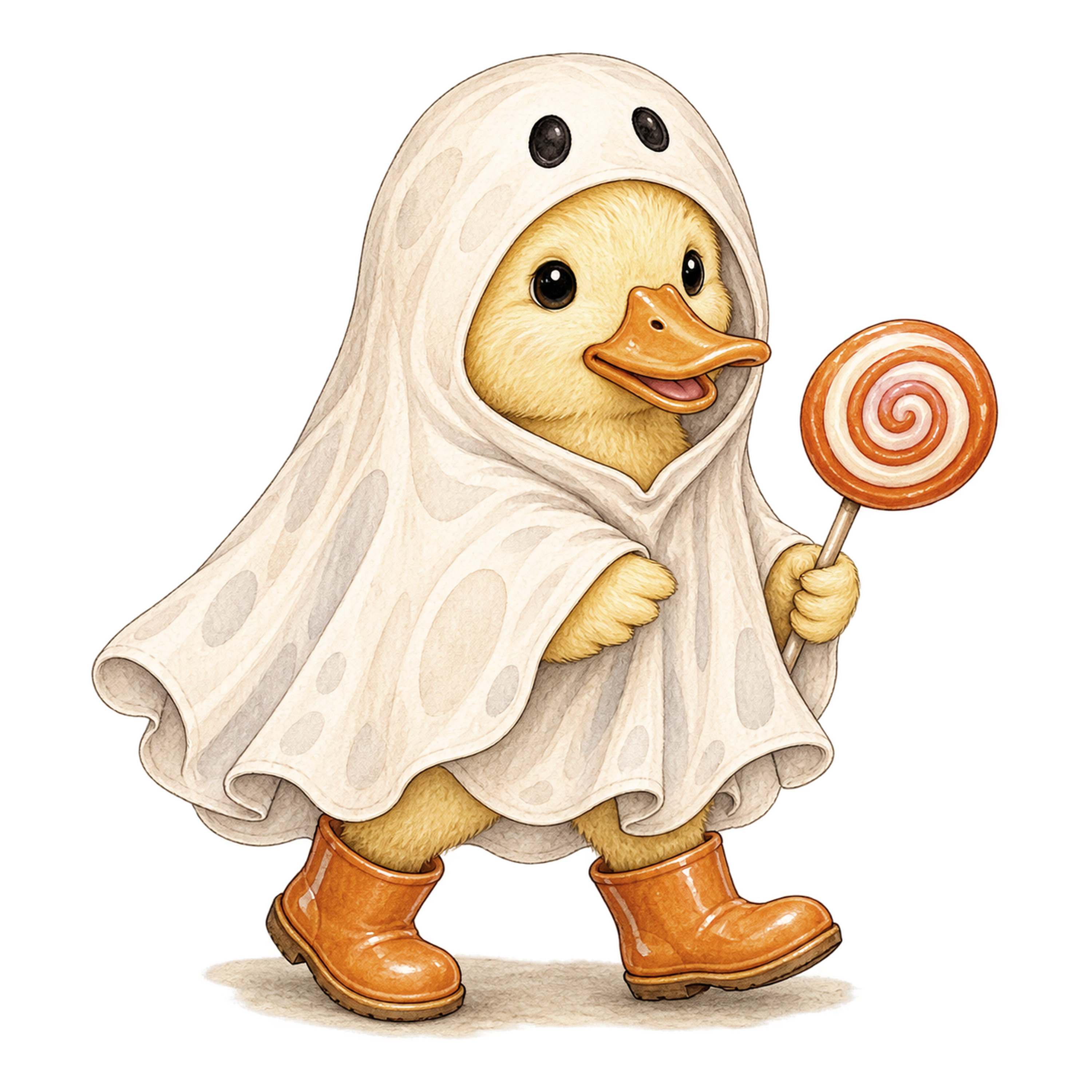 おばけに仮装したアヒルとキャンディーのハロウィンイラスト94820に写真・文字を入れる
