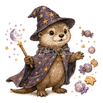 魔法使いのカワウソとお菓子のハロウィンイラスト94823