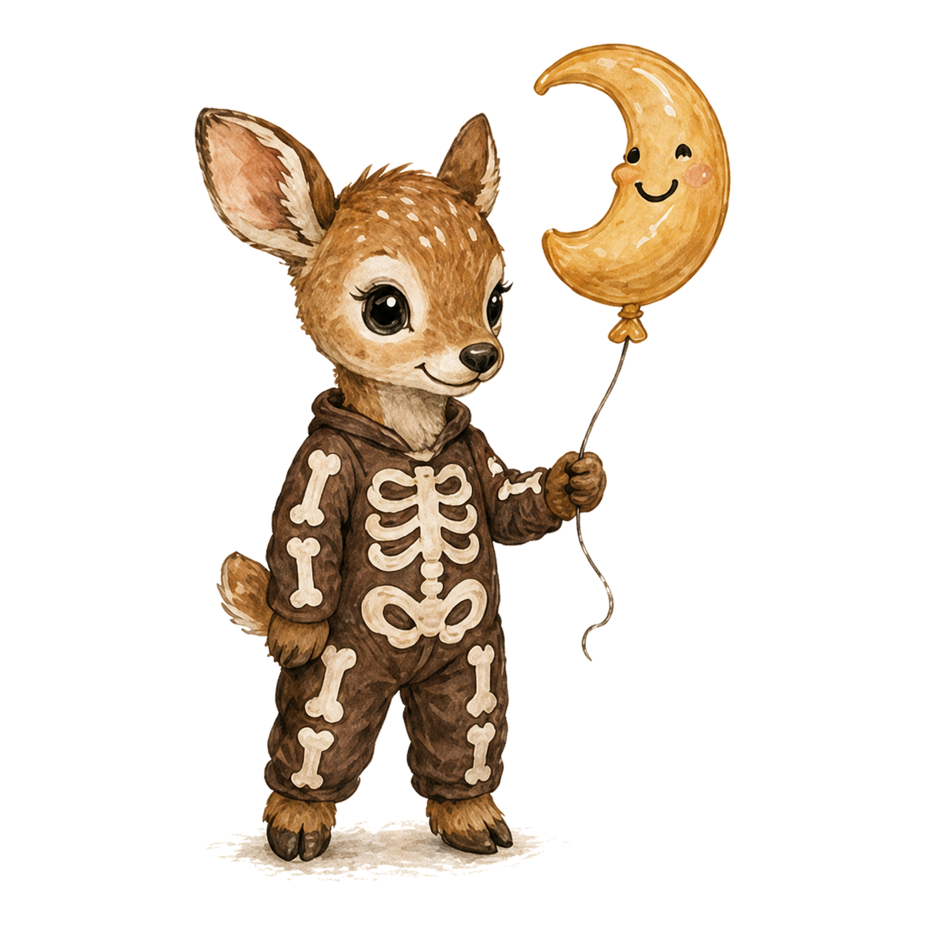 ガイコツの仮装をした子鹿と月の風船のハロウィンイラスト94824に写真・文字を入れる