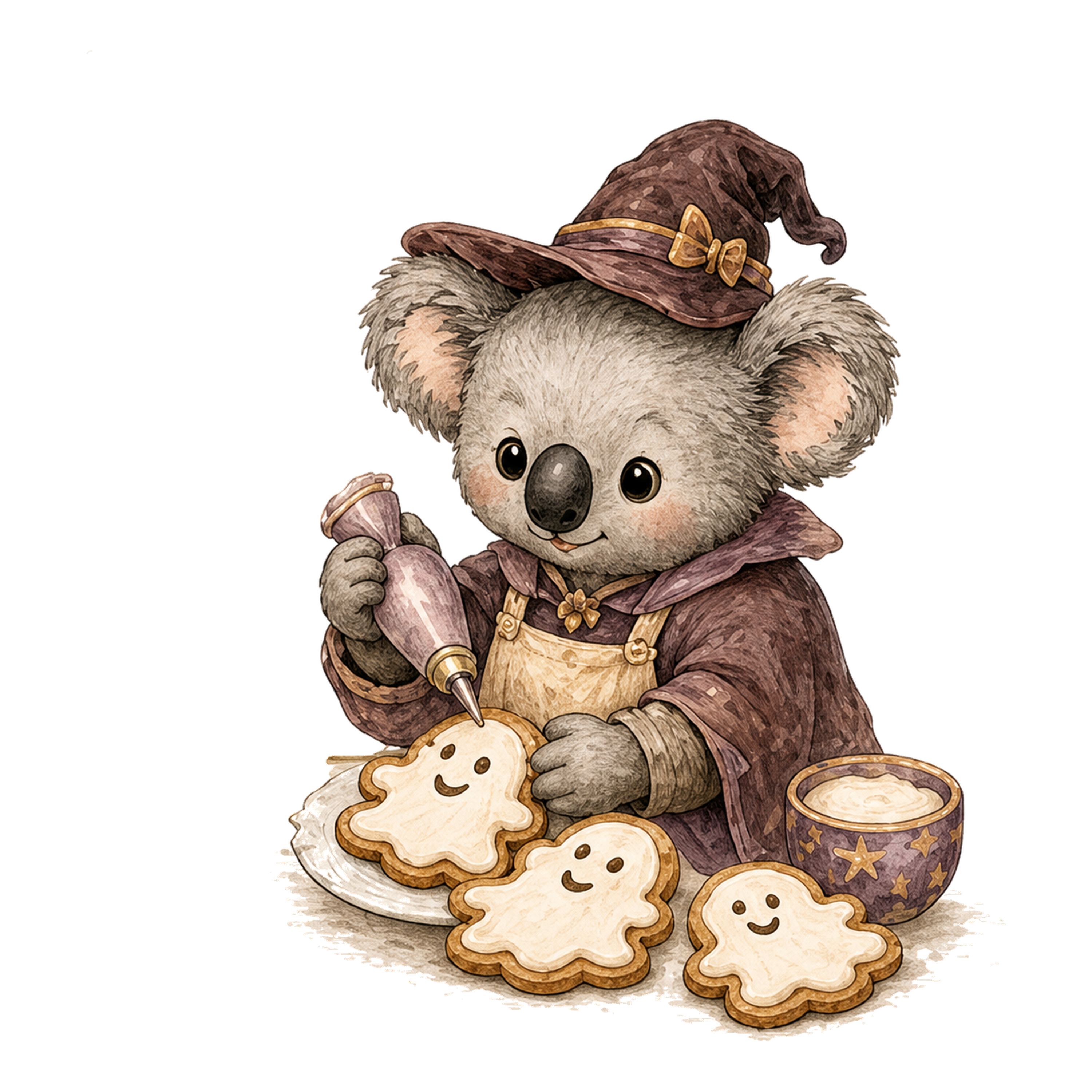 おばけクッキーを作る魔女のコアラのハロウィンイラスト94826に写真・文字を入れる