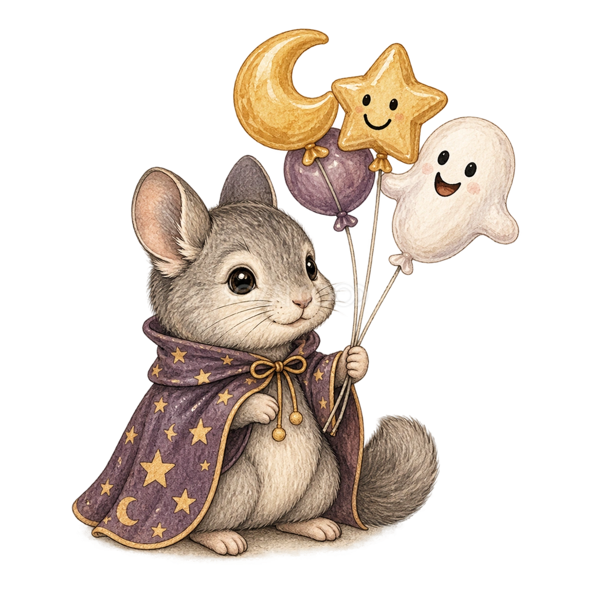 ハロウィン風船を持つチンチラのかわいいイラスト94831