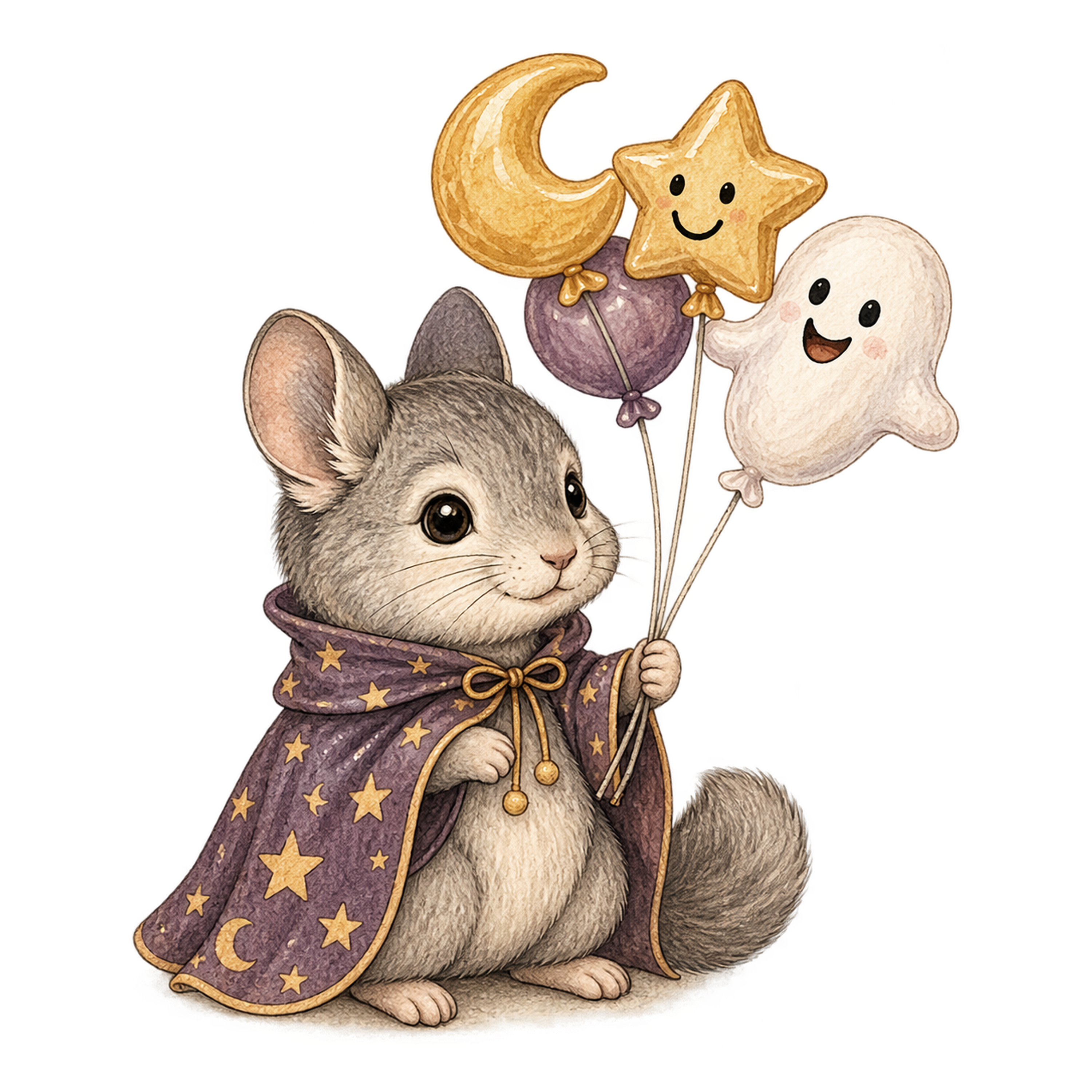 ハロウィン風船を持つチンチラのかわいいイラスト94831に写真・文字を入れる