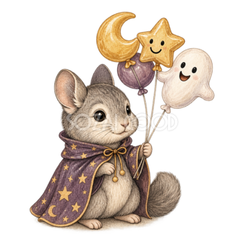 ハロウィン風船を持つチンチラのかわいいイラスト94831