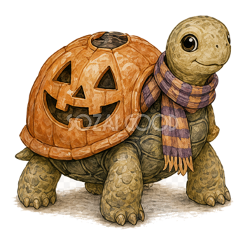 かぼちゃの甲羅を背負ったカメのハロウィンイラスト94832