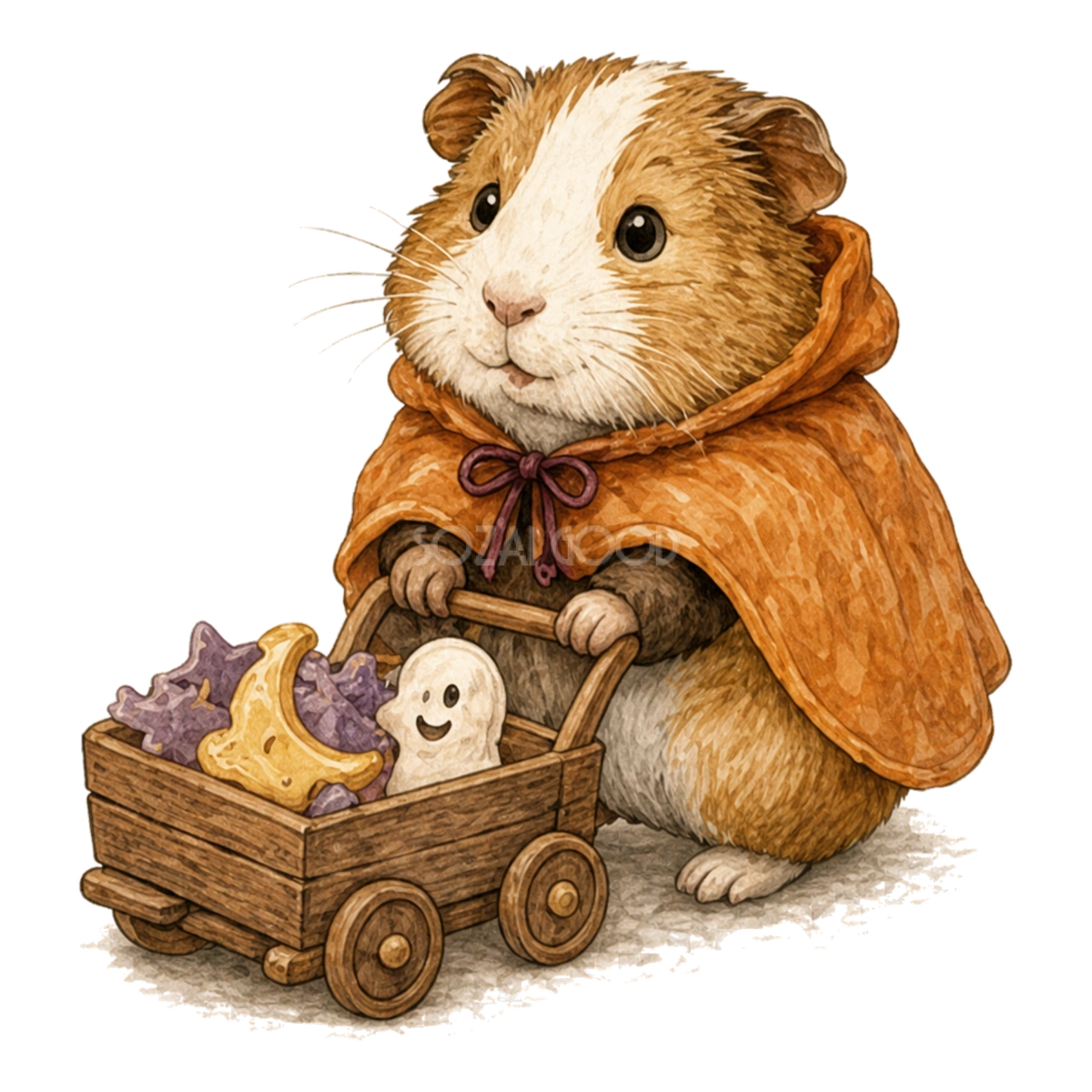お菓子ワゴンを引くモルモットのハロウィンイラスト94836
