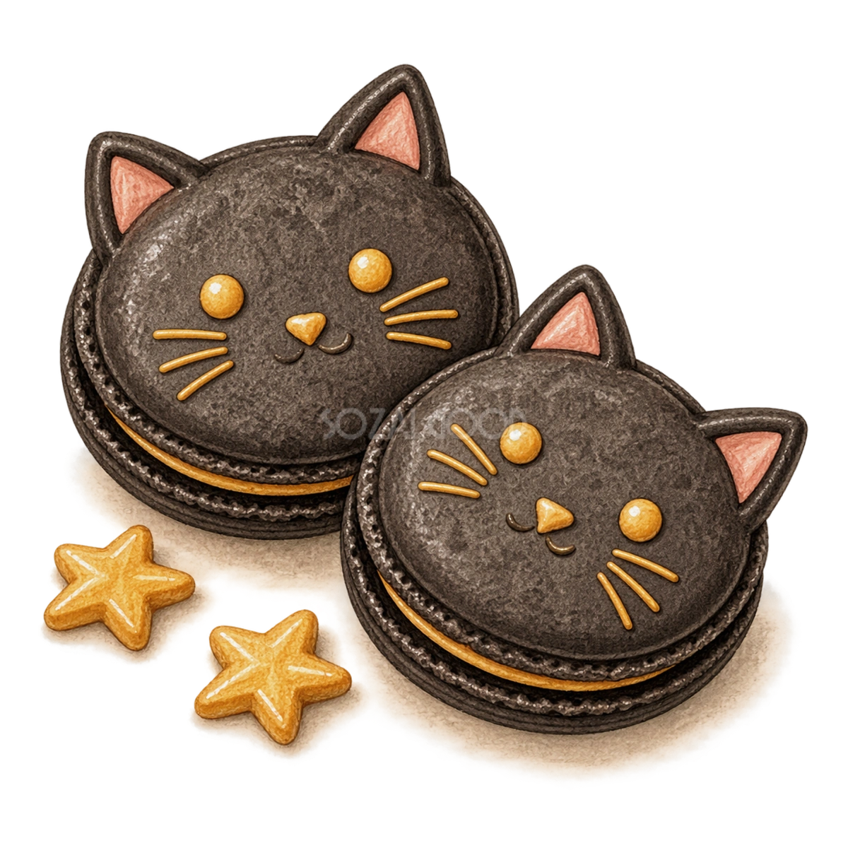 黒猫マカロンと星形クッキーのハロウィンイラスト94841