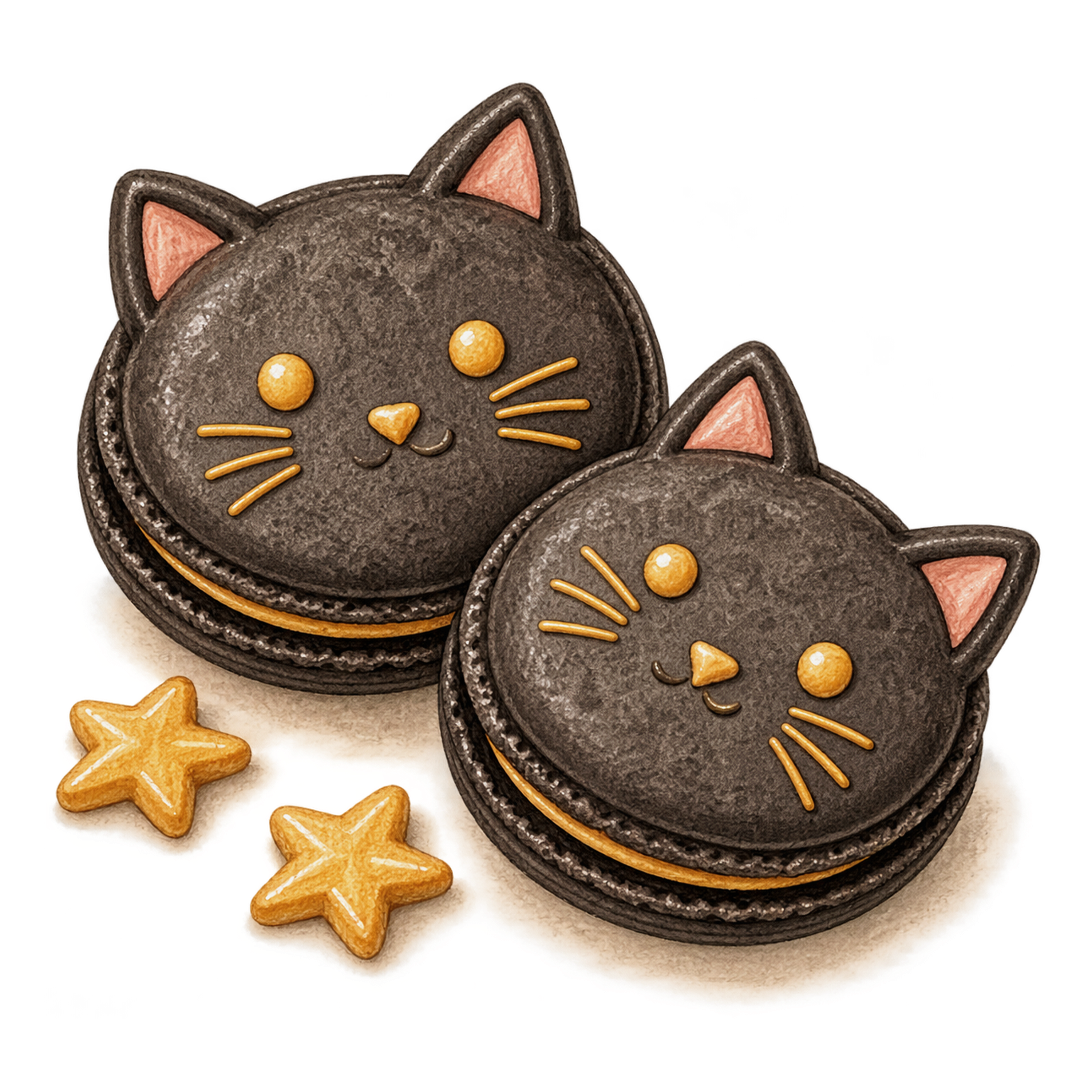 黒猫マカロンと星形クッキーのハロウィンイラスト94841に写真・文字を入れる