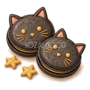 黒猫マカロンと星形クッキーのハロウィンイラスト94841