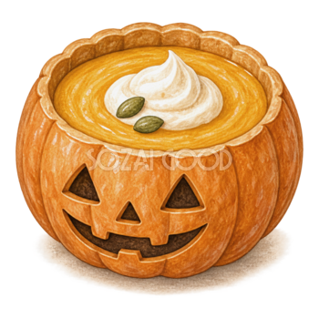 かぼちゃの器に入ったハロウィンスープのイラスト94845