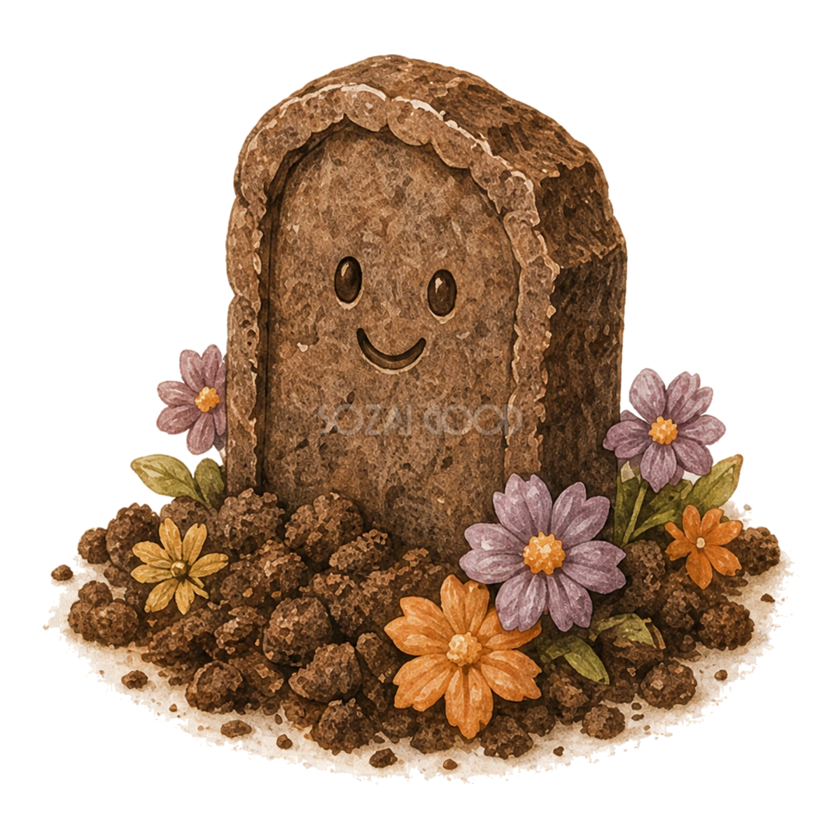 墓石形ブラウニーと秋の花のかわいいハロウィンイラスト94852