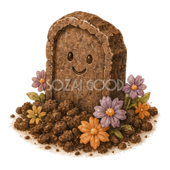 墓石形ブラウニーと秋の花のかわいいハロウィンイラスト94852