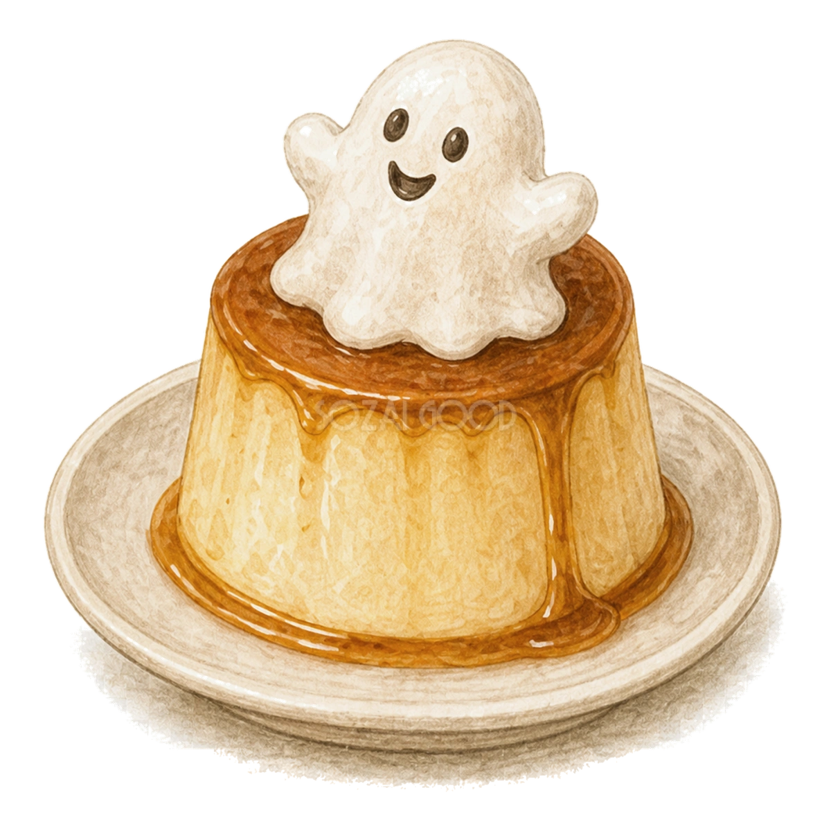 おばけを飾ったプリンのかわいいハロウィンイラスト94853