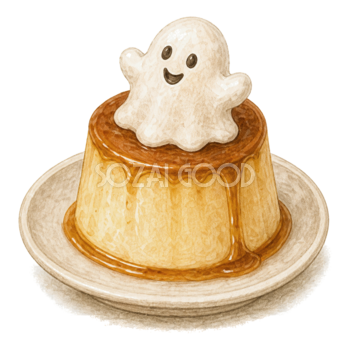 おばけを飾ったプリンのかわいいハロウィンイラスト94853