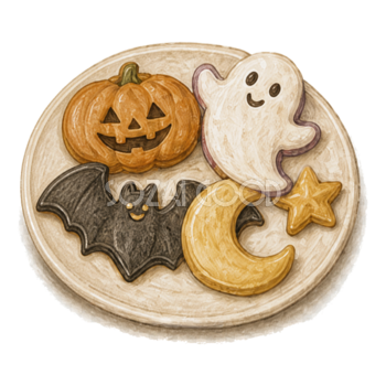 かぼちゃ・おばけ・コウモリのハロウィンクッキーイラスト94856