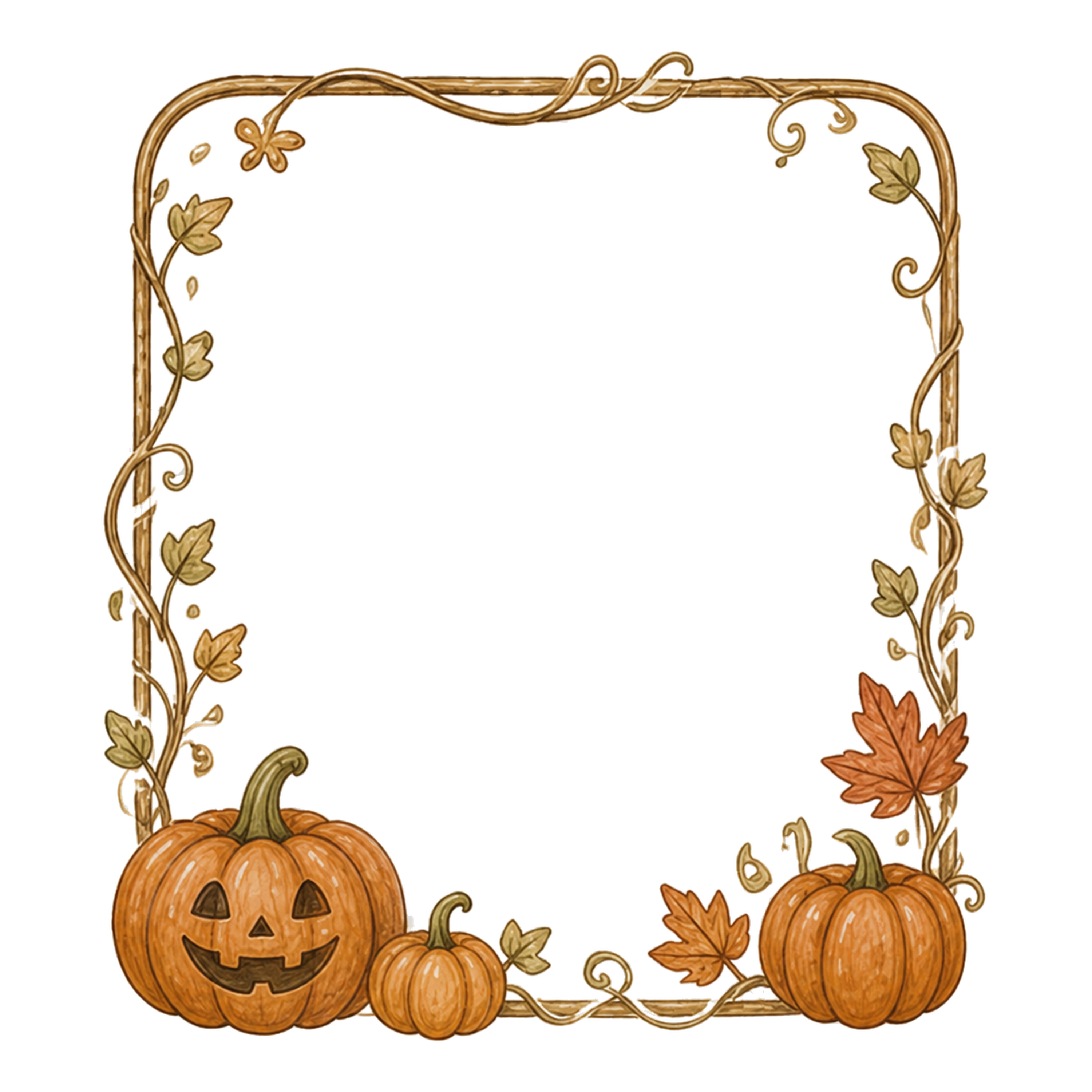 かぼちゃと紅葉のかわいいハロウィンフレームイラスト素材（無料）94859に写真・文字を入れる