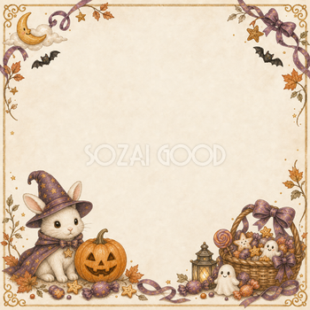 白うさぎの魔女とかぼちゃのハロウィンフレーム｜かわいい無料イラスト94894