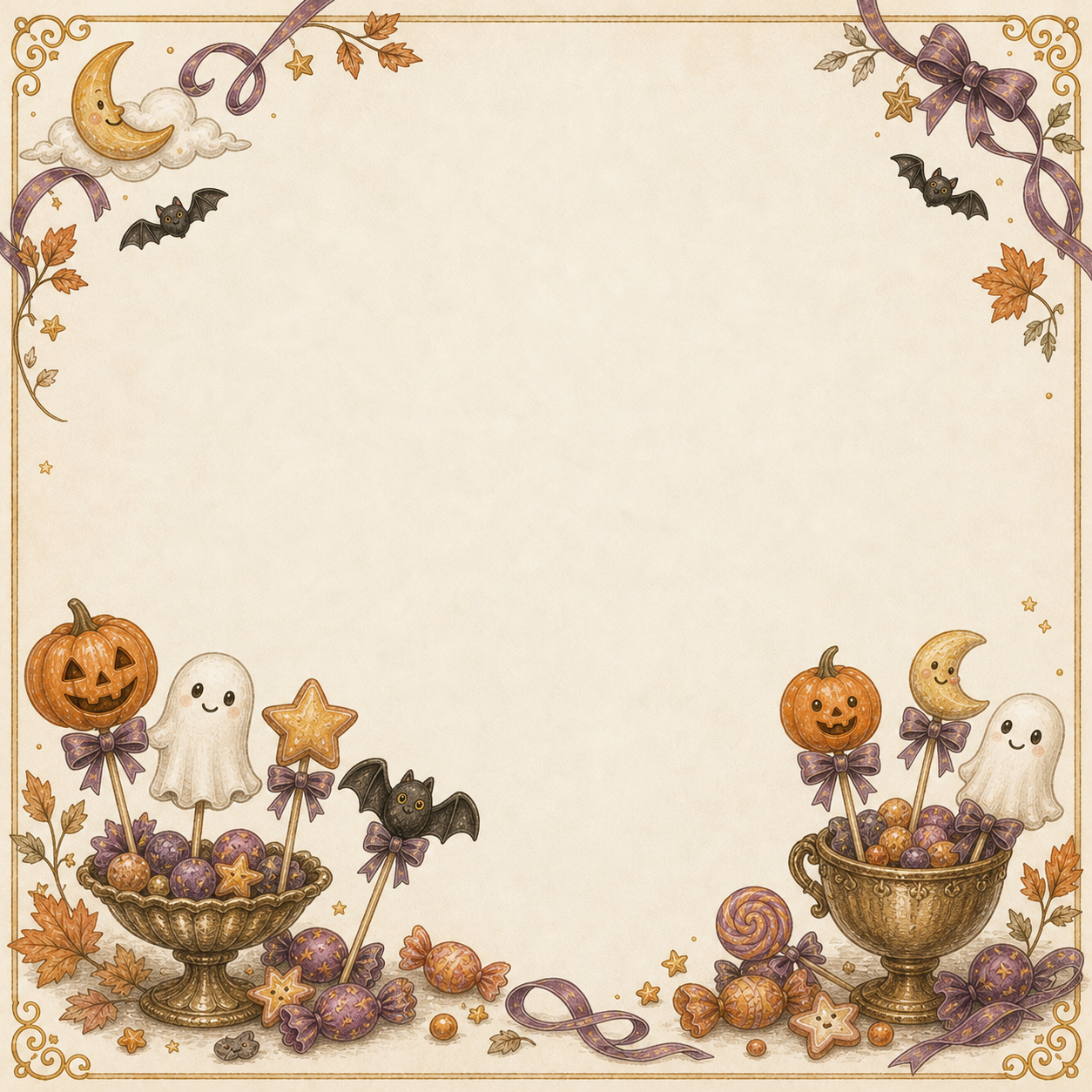 おばけ・かぼちゃのケーキポップハロウィンフレーム｜無料イラスト94919に写真・文字を入れる
