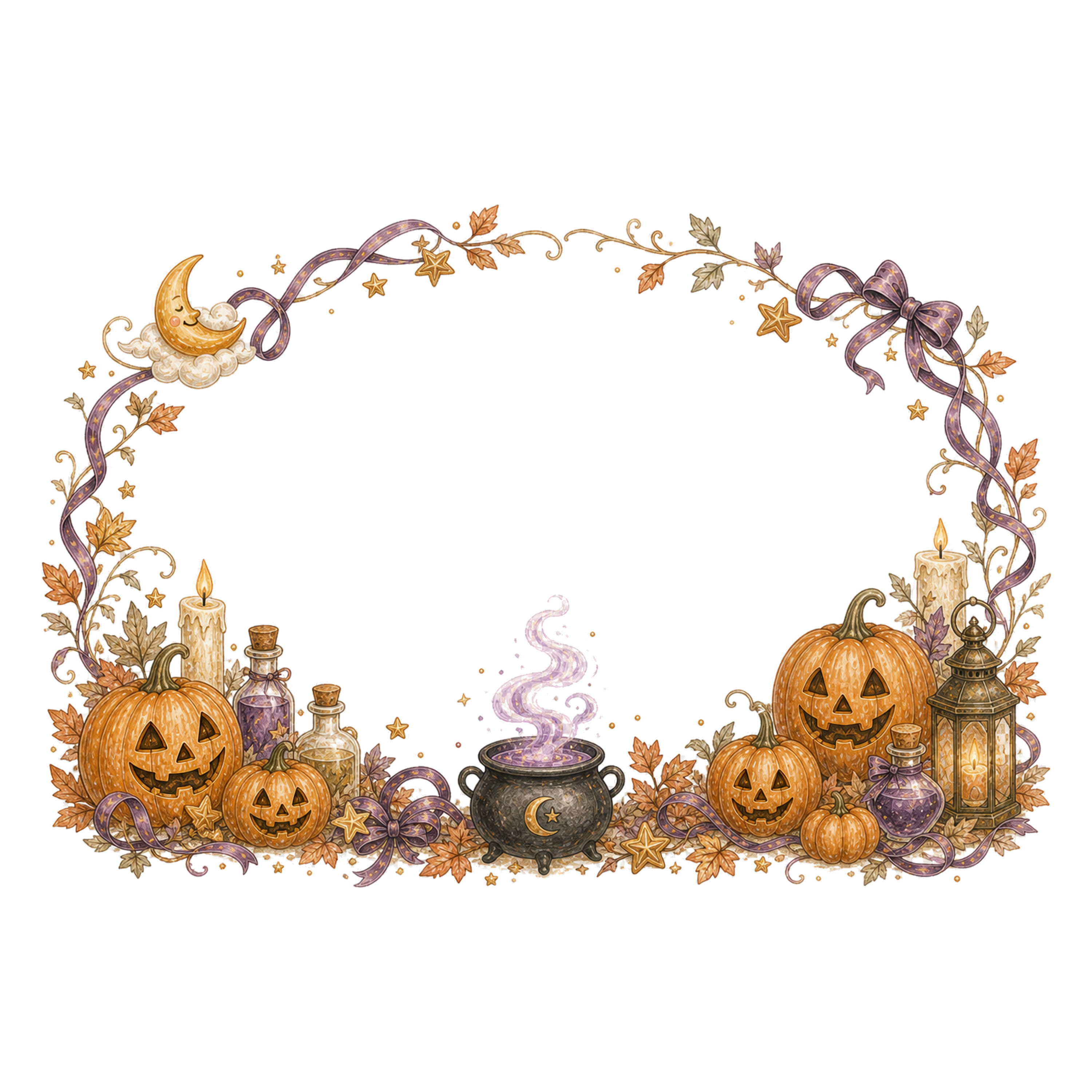 魔法の大釜と薬瓶のハロウィン楕円リース｜無料イラスト素材94948に写真・文字を入れる