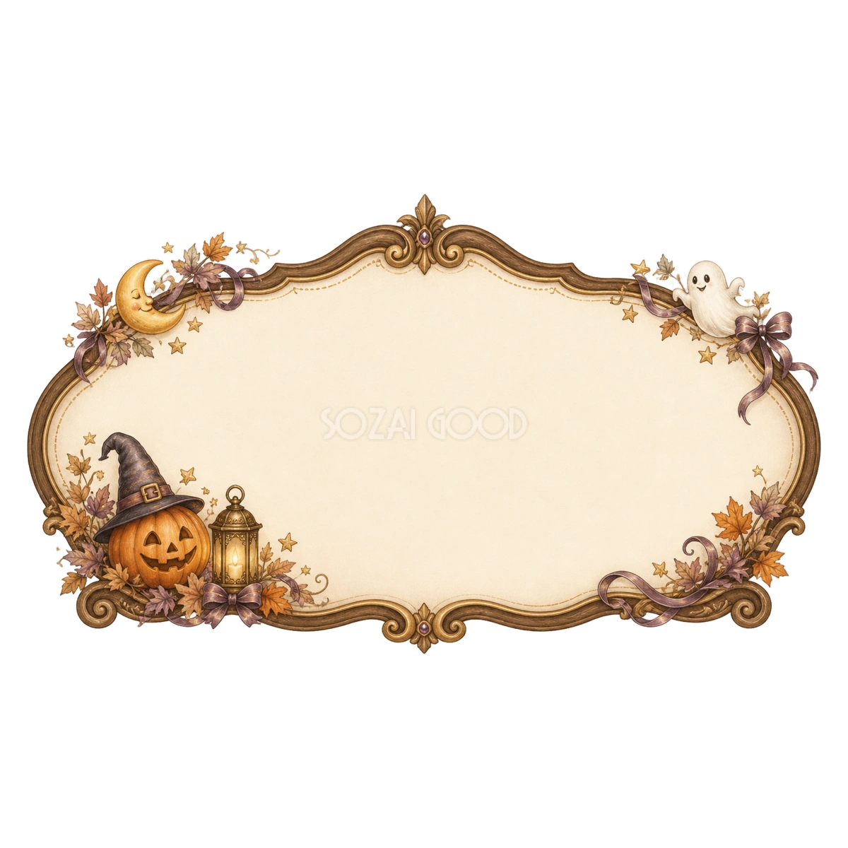 かぼちゃとおばけのクラシックハロウィンフレーム|無料イラスト素材94983