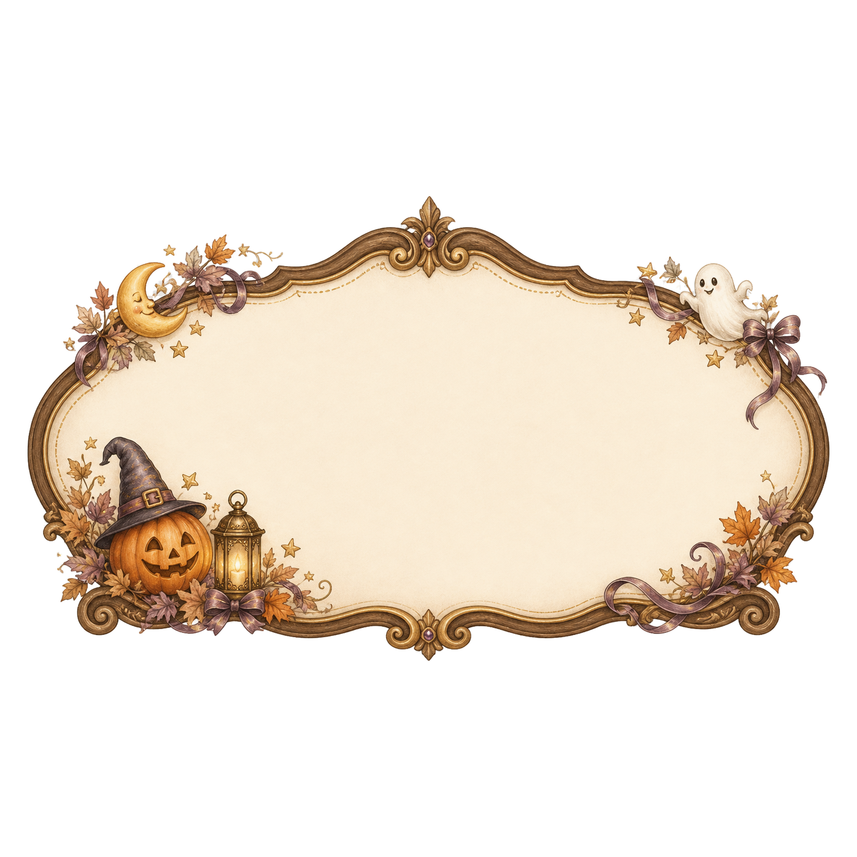 かぼちゃとおばけのクラシックハロウィンフレーム｜無料イラスト素材94983に写真・文字を入れる