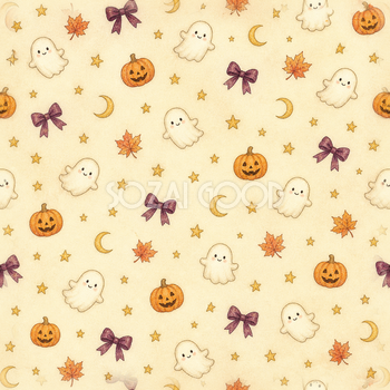 おばけ・かぼちゃ・リボンのハロウィン総柄｜かわいいシームレス背景94988