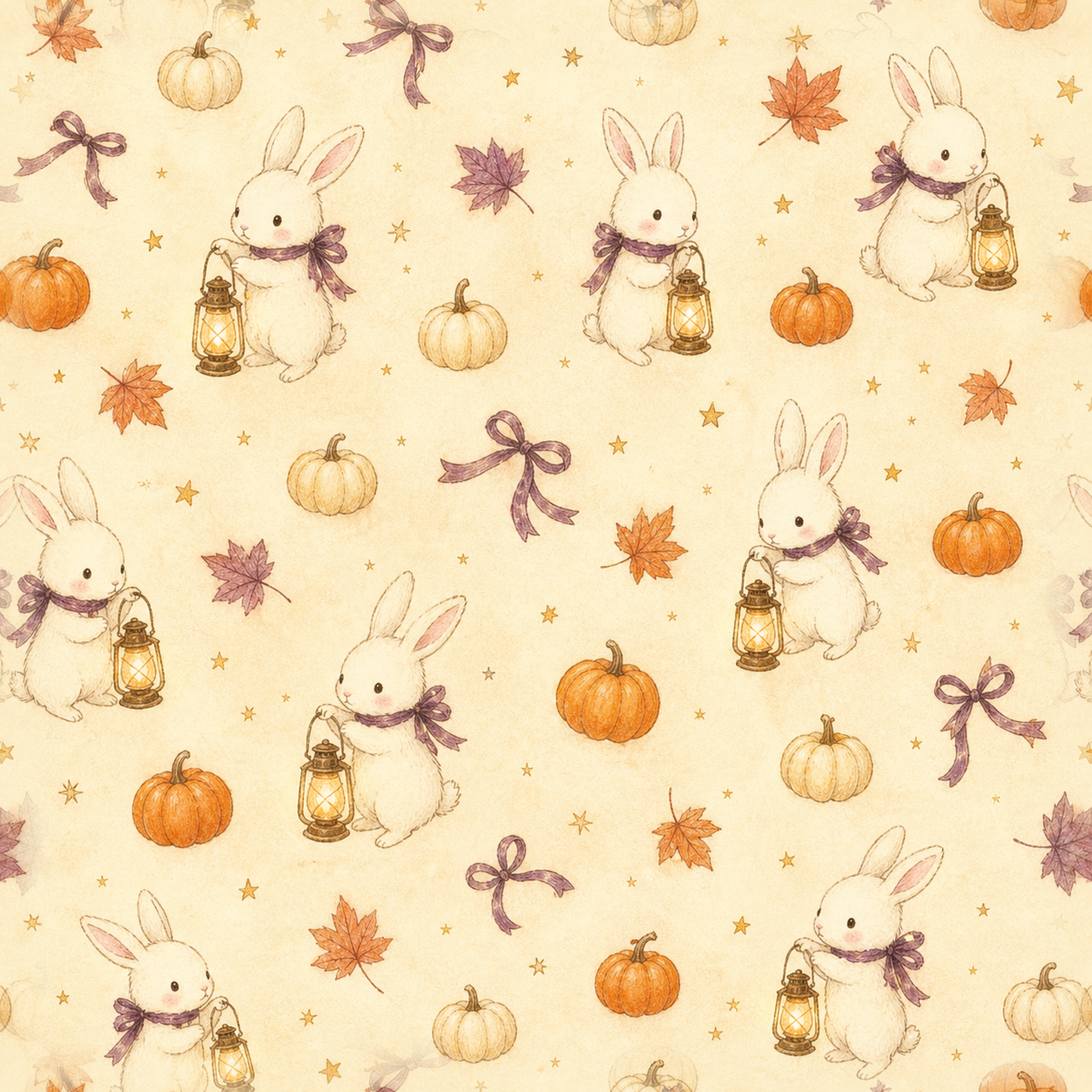 ランタンを持つ白うさぎ｜かわいいハロウィンシームレス背景イラスト94990に写真・文字を入れる