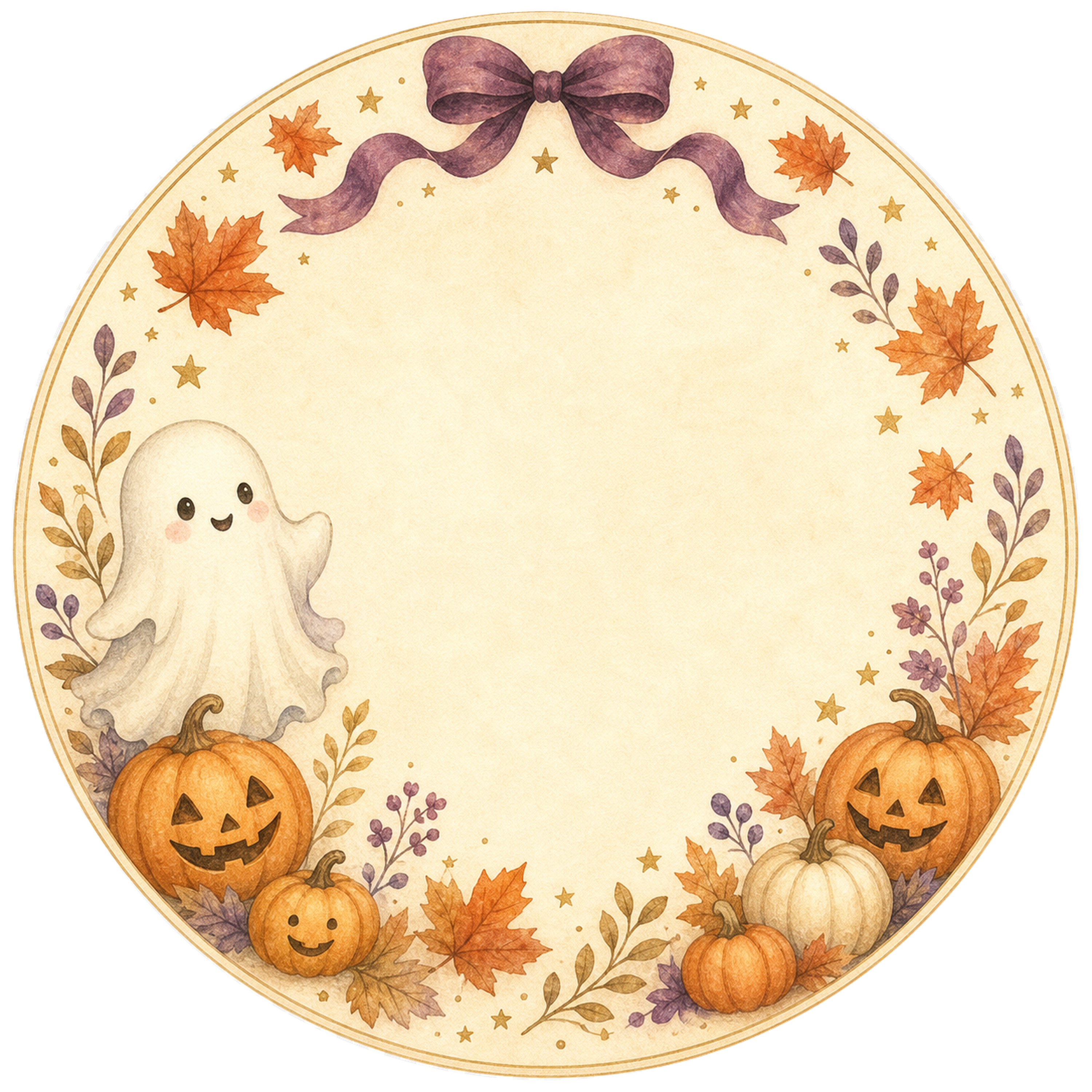 おばけとかぼちゃの丸型ラベル｜かわいいハロウィンフレームイラスト95023に写真・文字を入れる