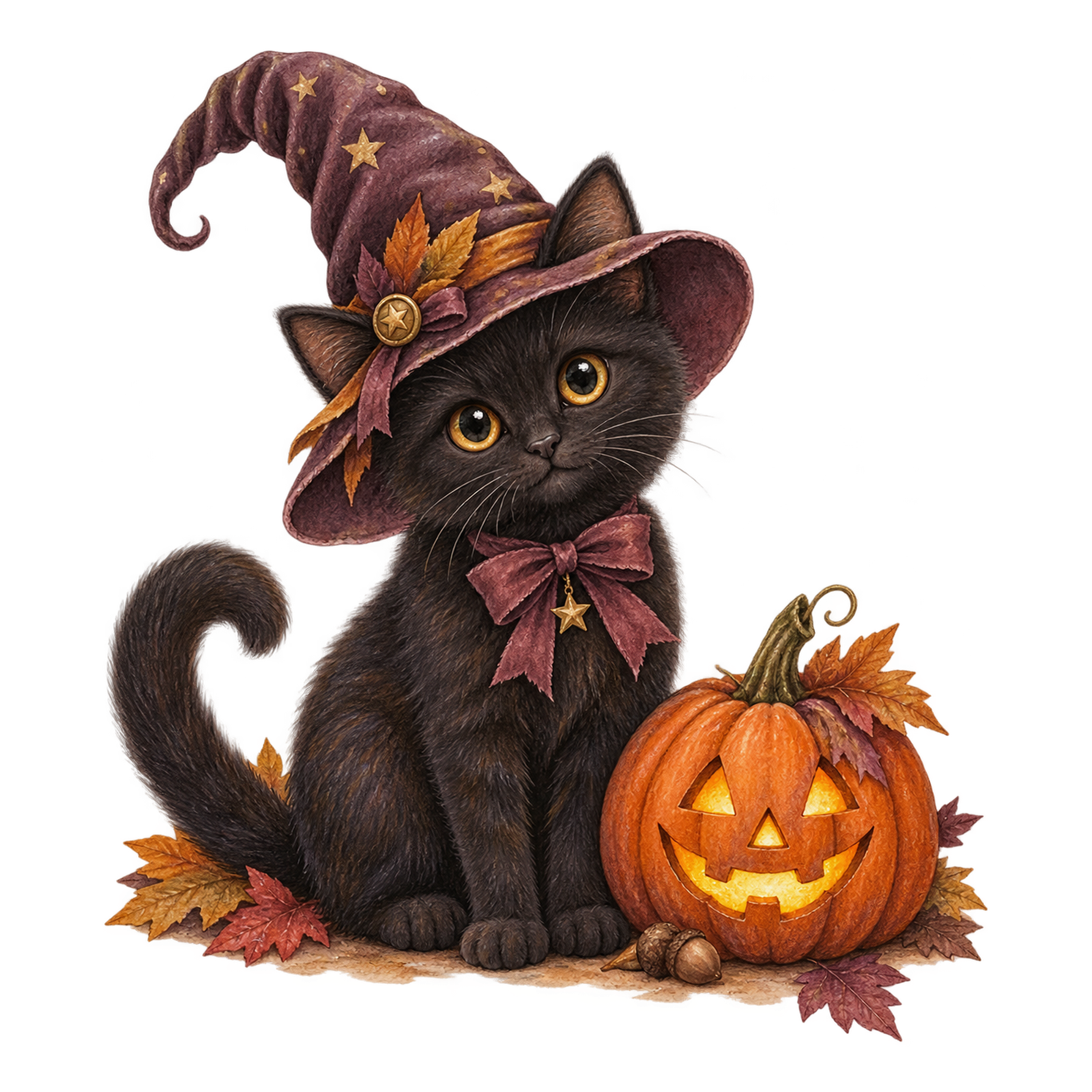 魔女帽子の黒猫とかぼちゃ｜かわいいハロウィンイラスト無料素材95044に写真・文字を入れる