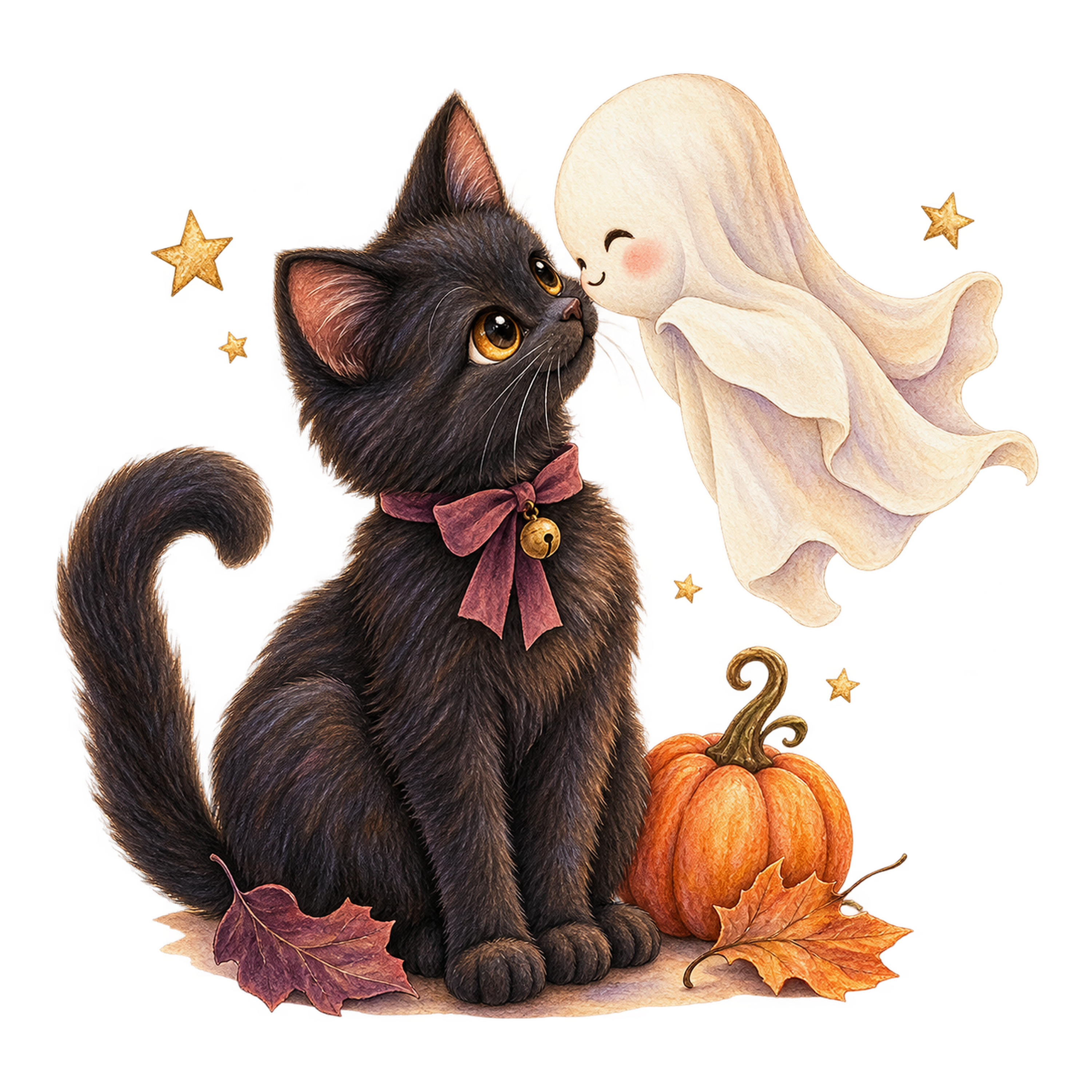 かわいいおばけと黒猫｜やさしいハロウィンイラスト無料素材95052に写真・文字を入れる