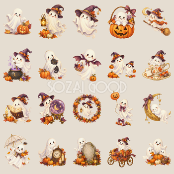 白いおばけのイラスト20選｜かわいいハロウィン無料素材95064