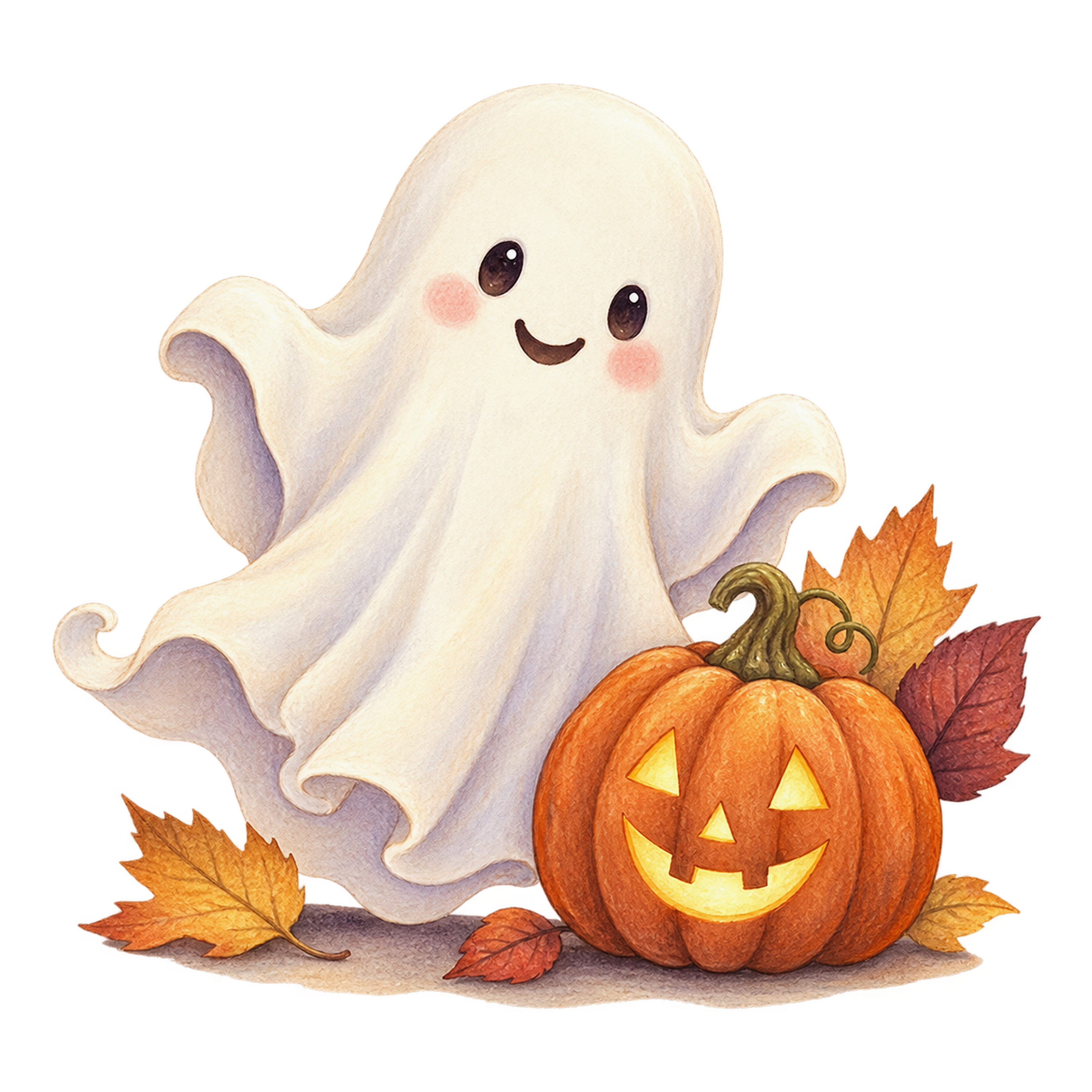 白いおばけとかぼちゃ｜かわいいハロウィンイラスト無料素材95065に写真・文字を入れる