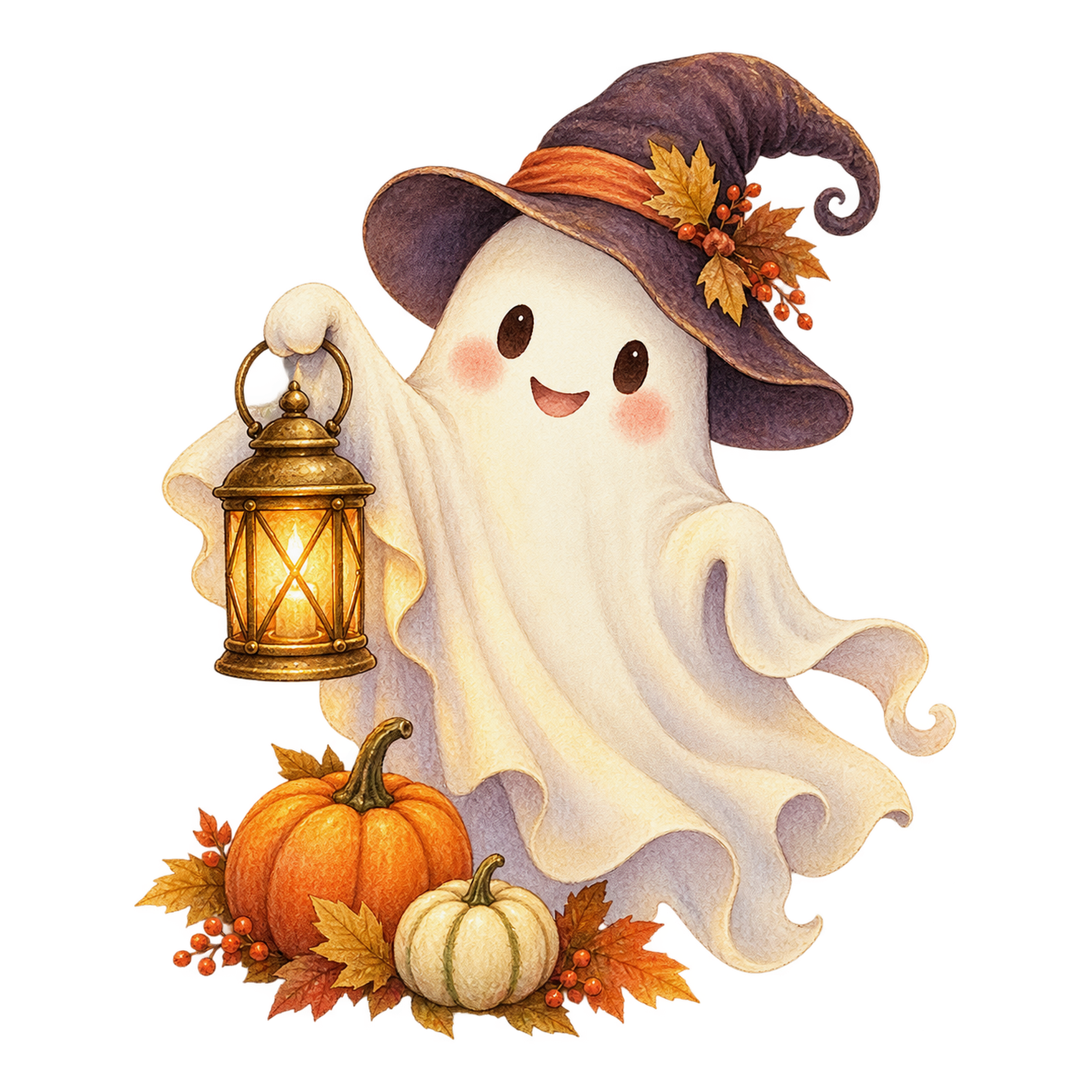 ランタンを持つ白いおばけ｜ハロウィンイラスト無料素材95066に写真・文字を入れる
