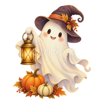 ランタンを持つ白いおばけ｜ハロウィンイラスト無料素材95066