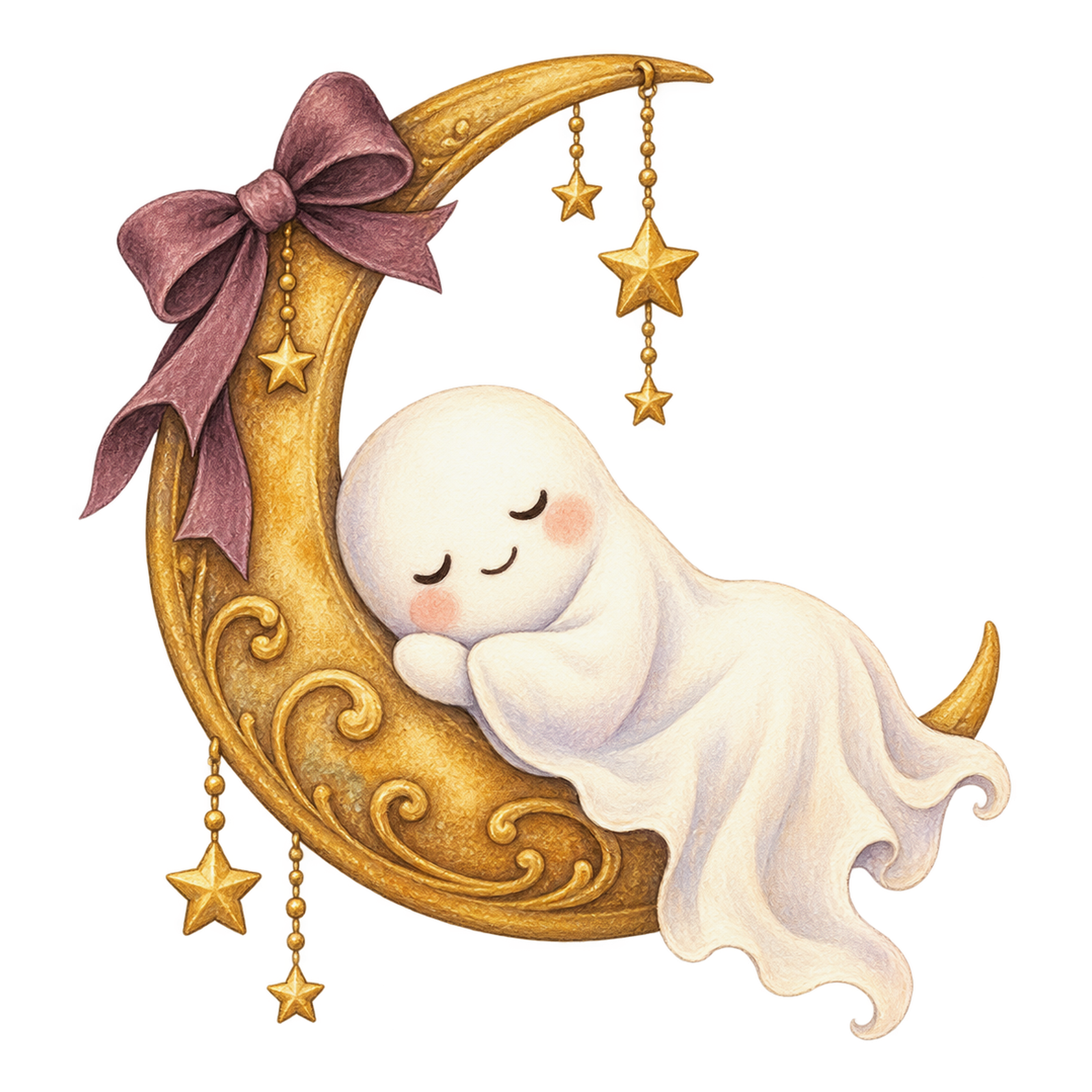 三日月で眠る白いおばけ｜かわいいハロウィンイラスト無料素材95079に写真・文字を入れる