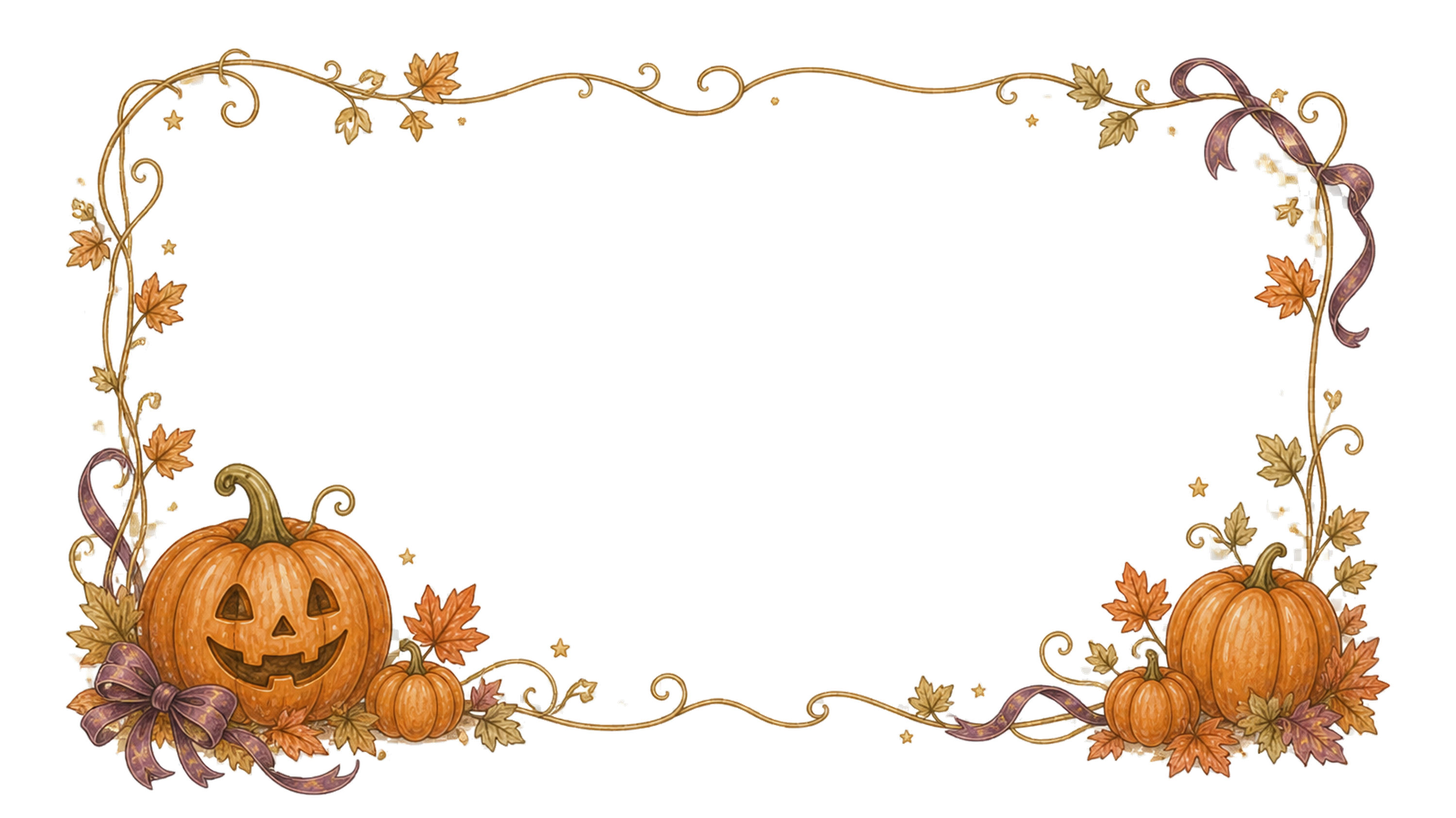 かぼちゃと紅葉のハロウィン横長フレーム｜無料イラスト素材95107に写真・文字を入れる