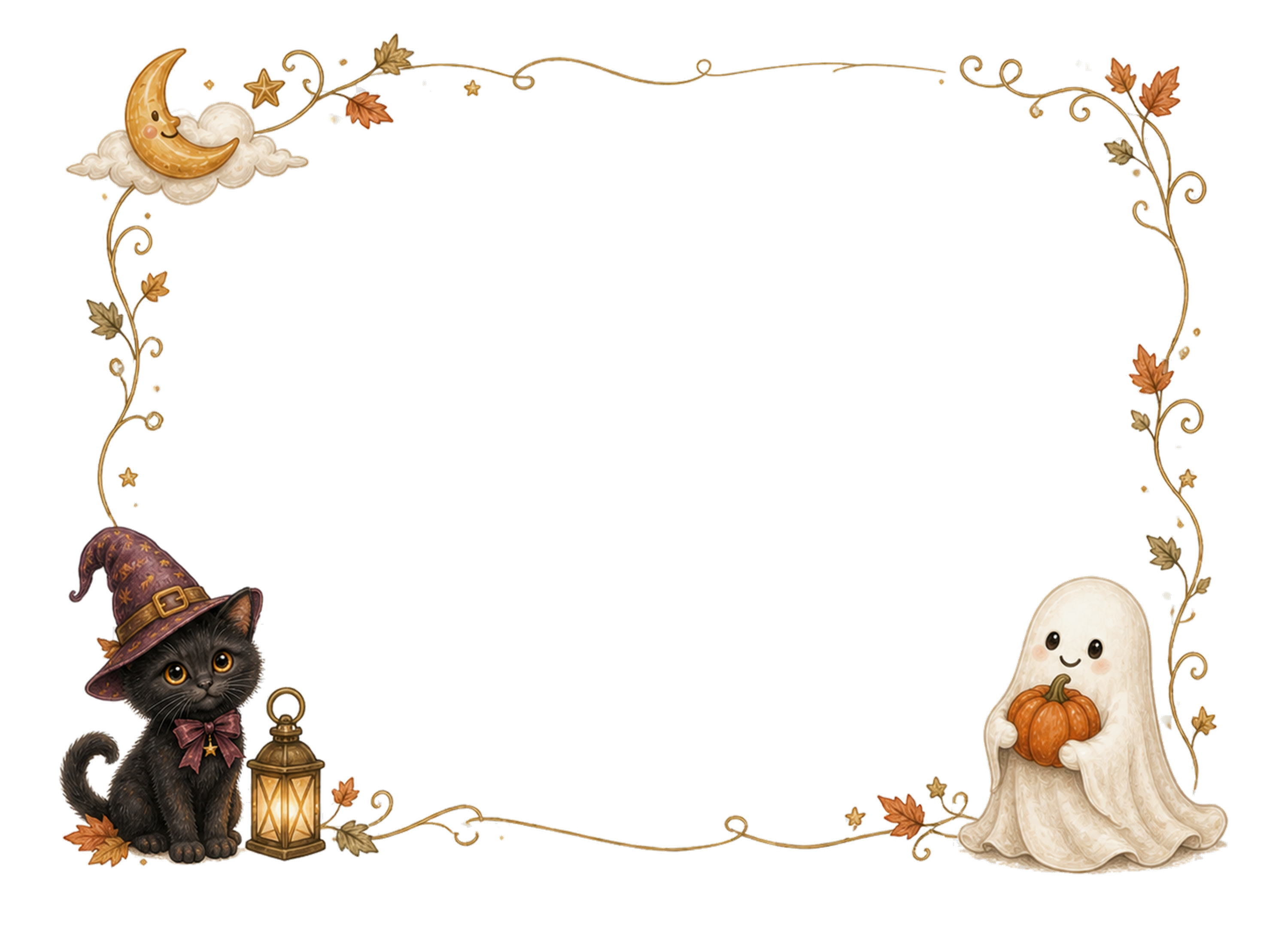 黒猫とおばけのハロウィン飾り横長フレーム｜無料イラスト素材95126に写真・文字を入れる